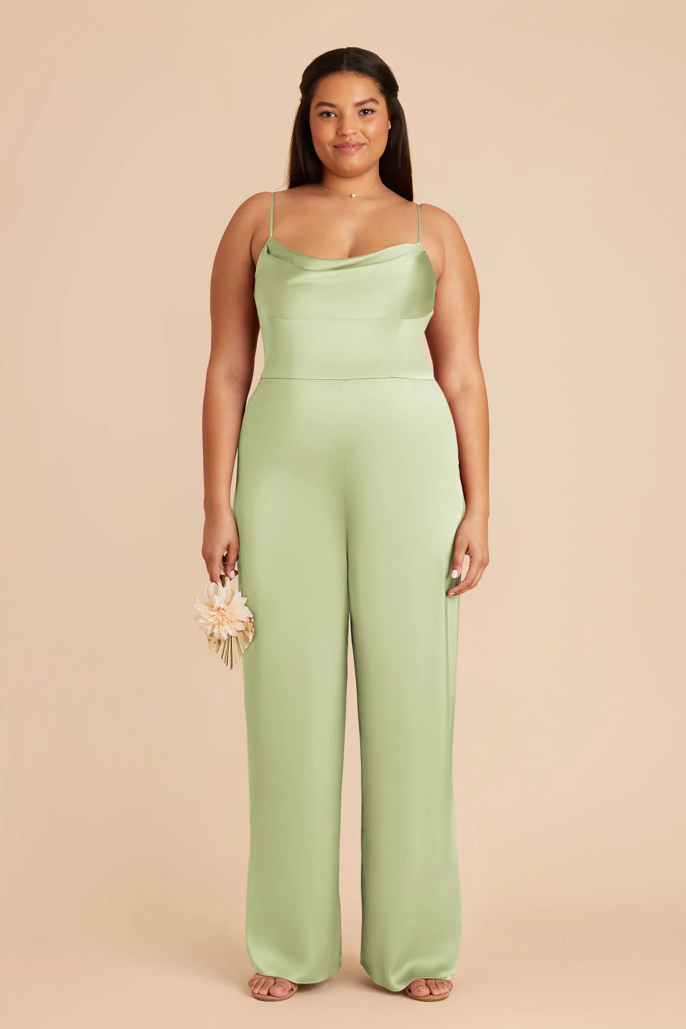 Donna Matte Satin Jumpsuit - Pale Pistachio - Image 2