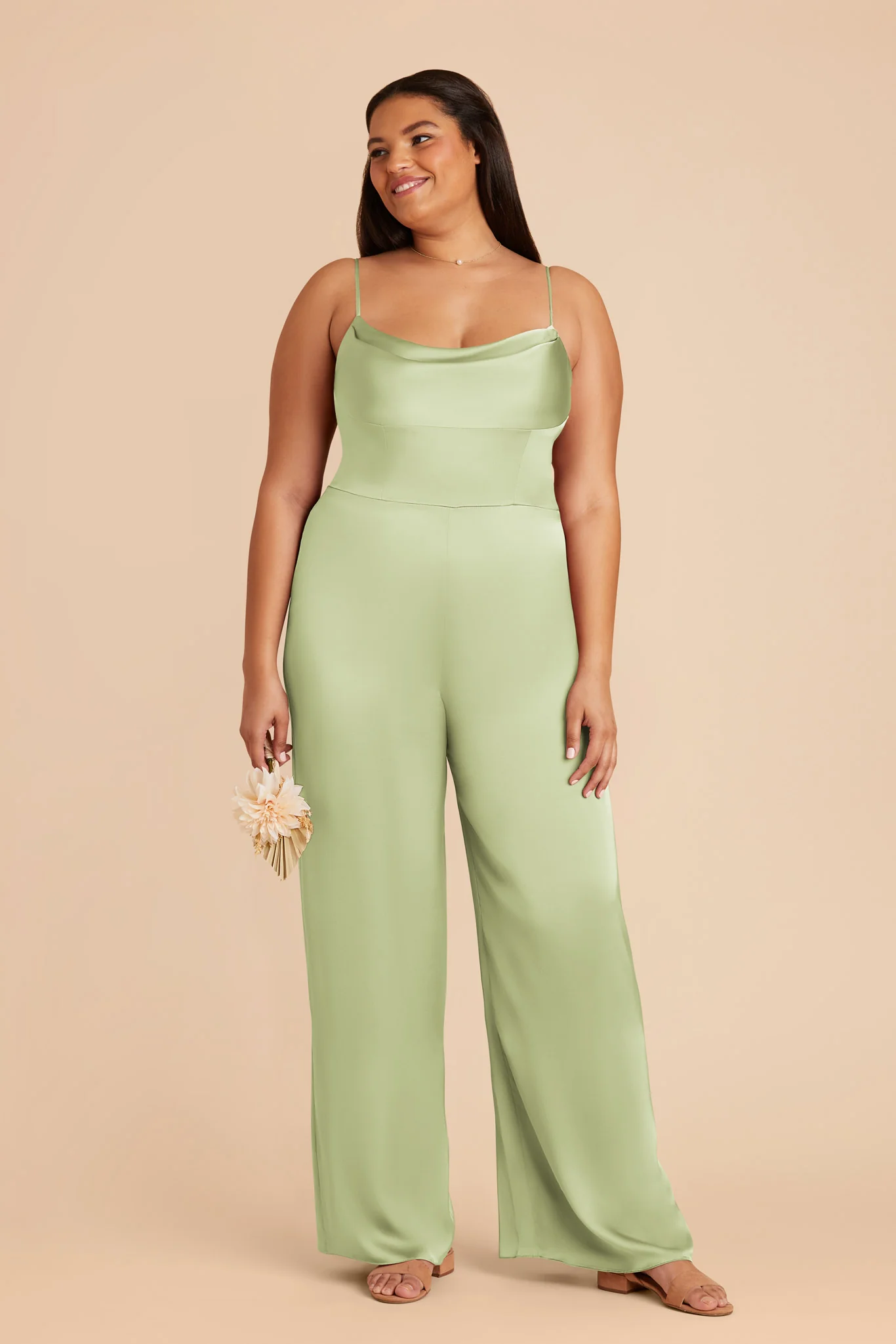 Donna Matte Satin Jumpsuit - Pale Pistachio - Image 6