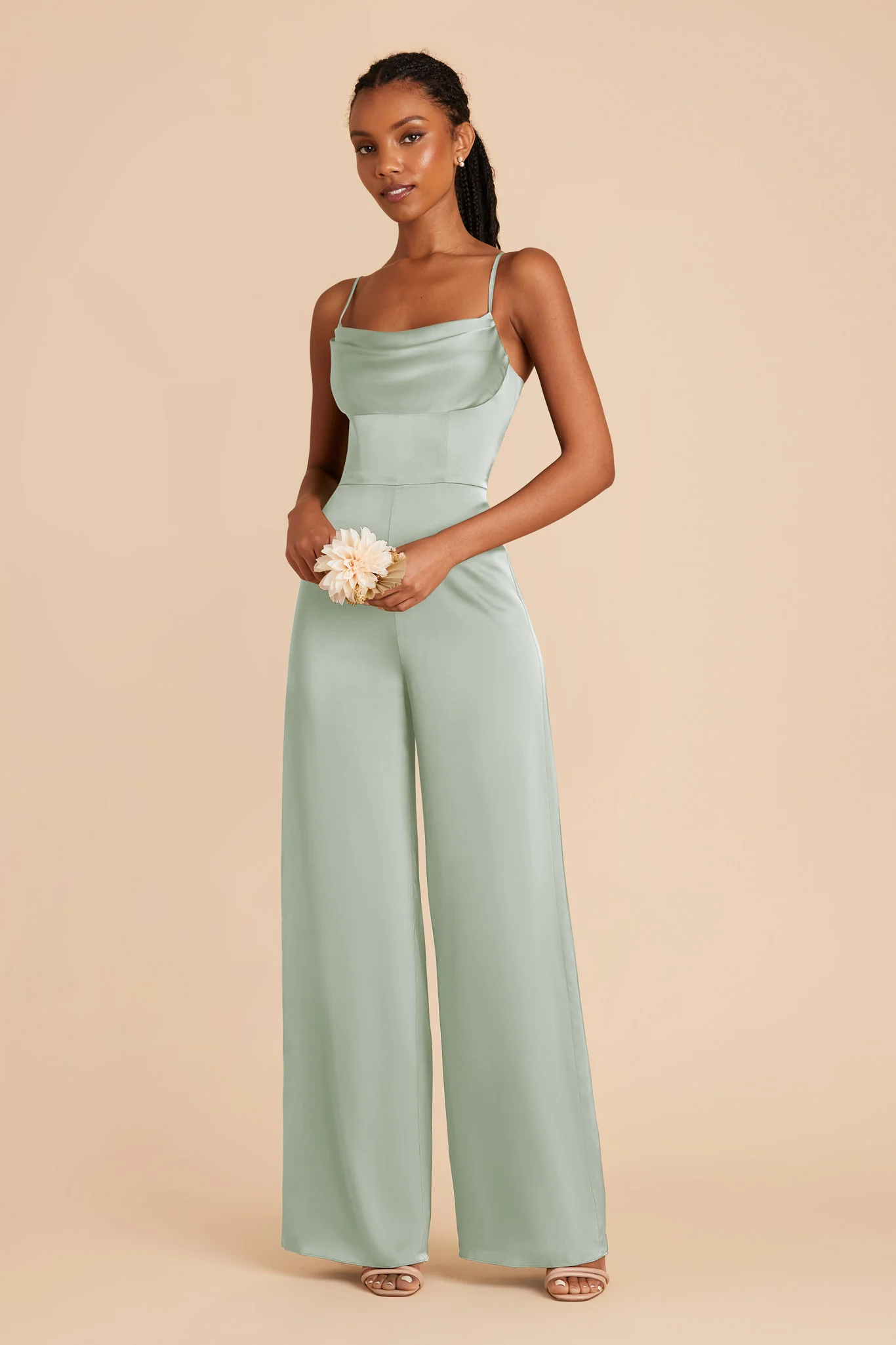 Donna Matte Satin Jumpsuit - Sage - Image 3