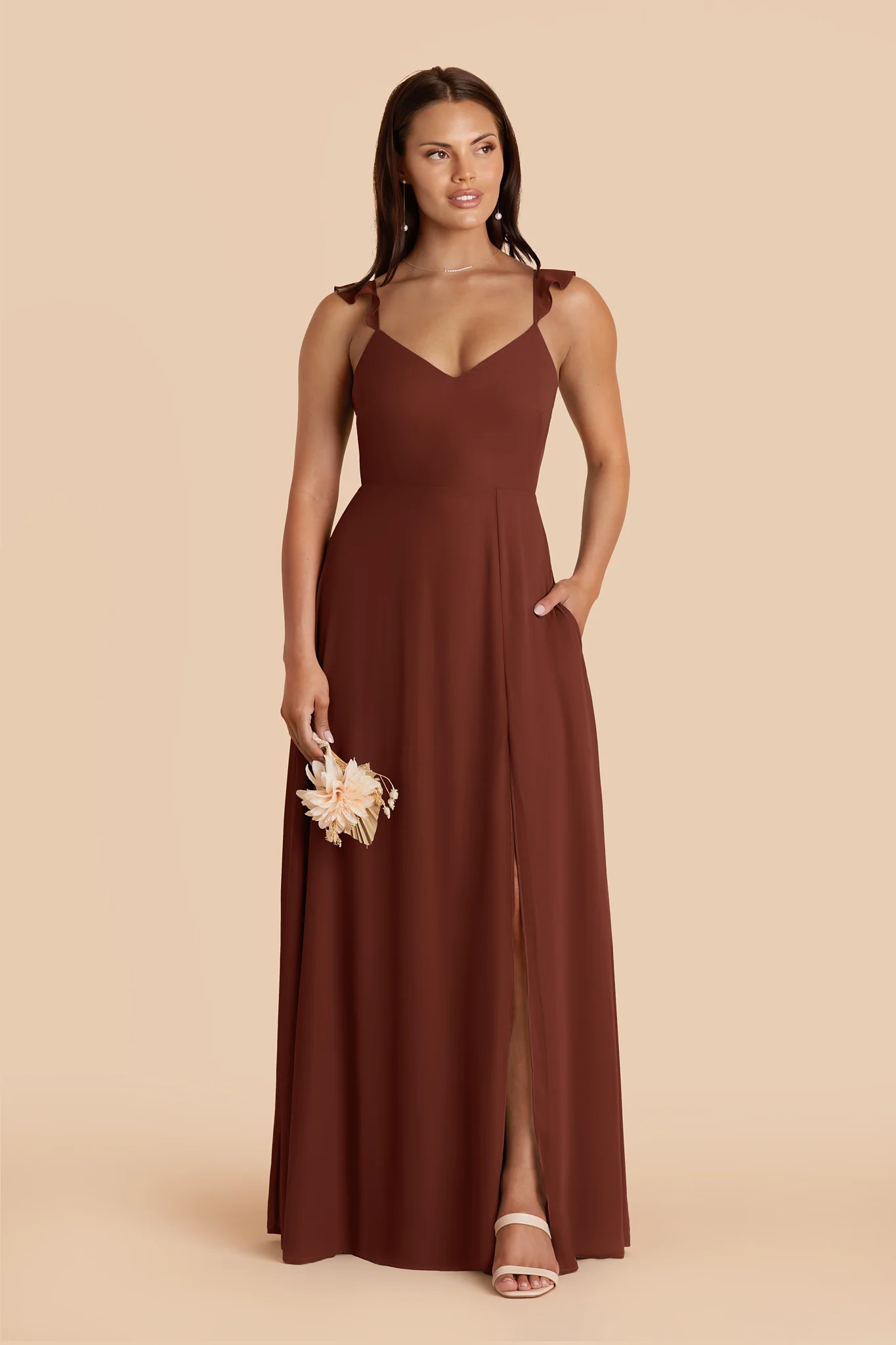 Doris Chiffon Dress - Cognac - Image 3