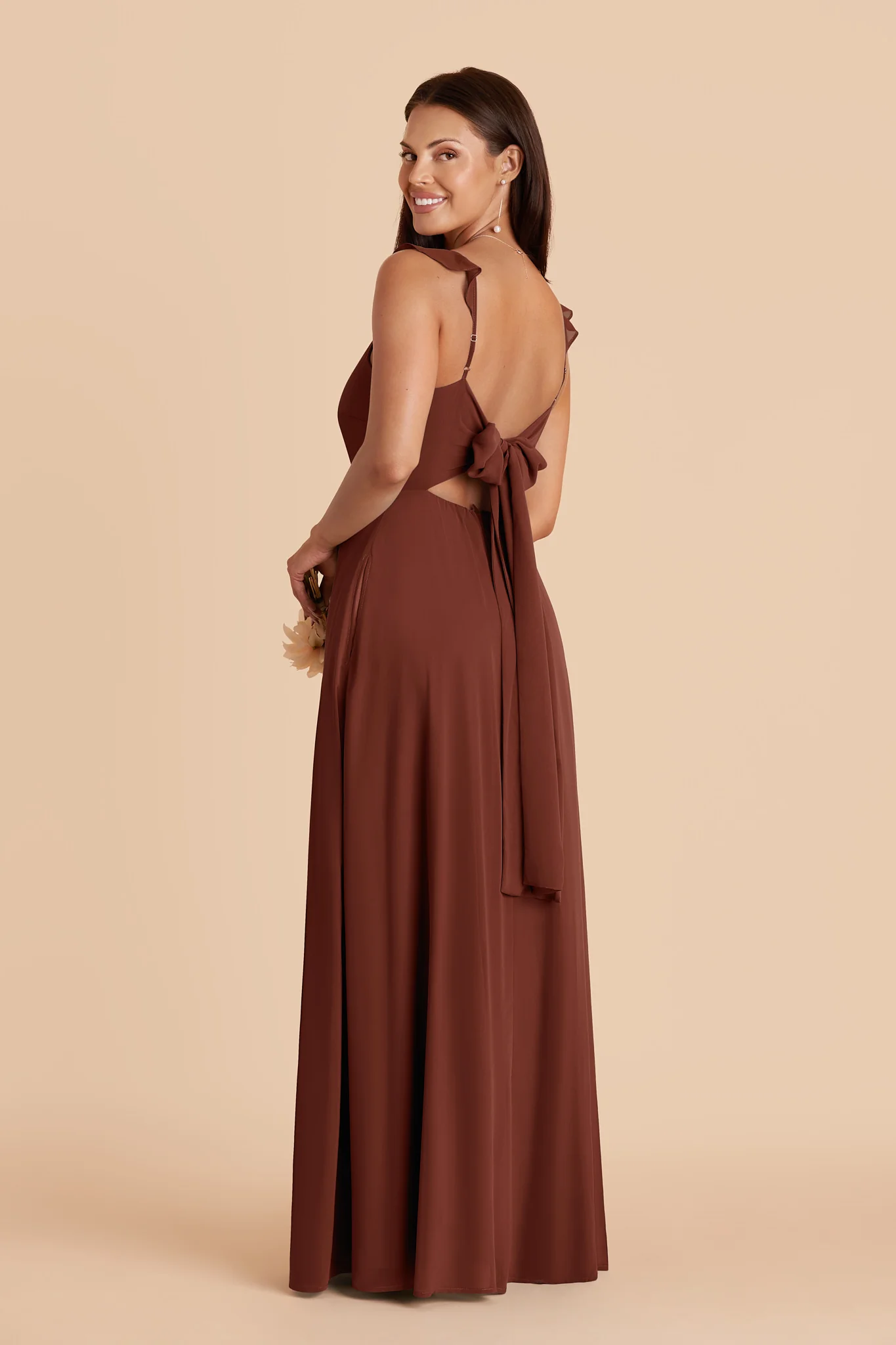 Doris Chiffon Dress - Cognac - Image 4