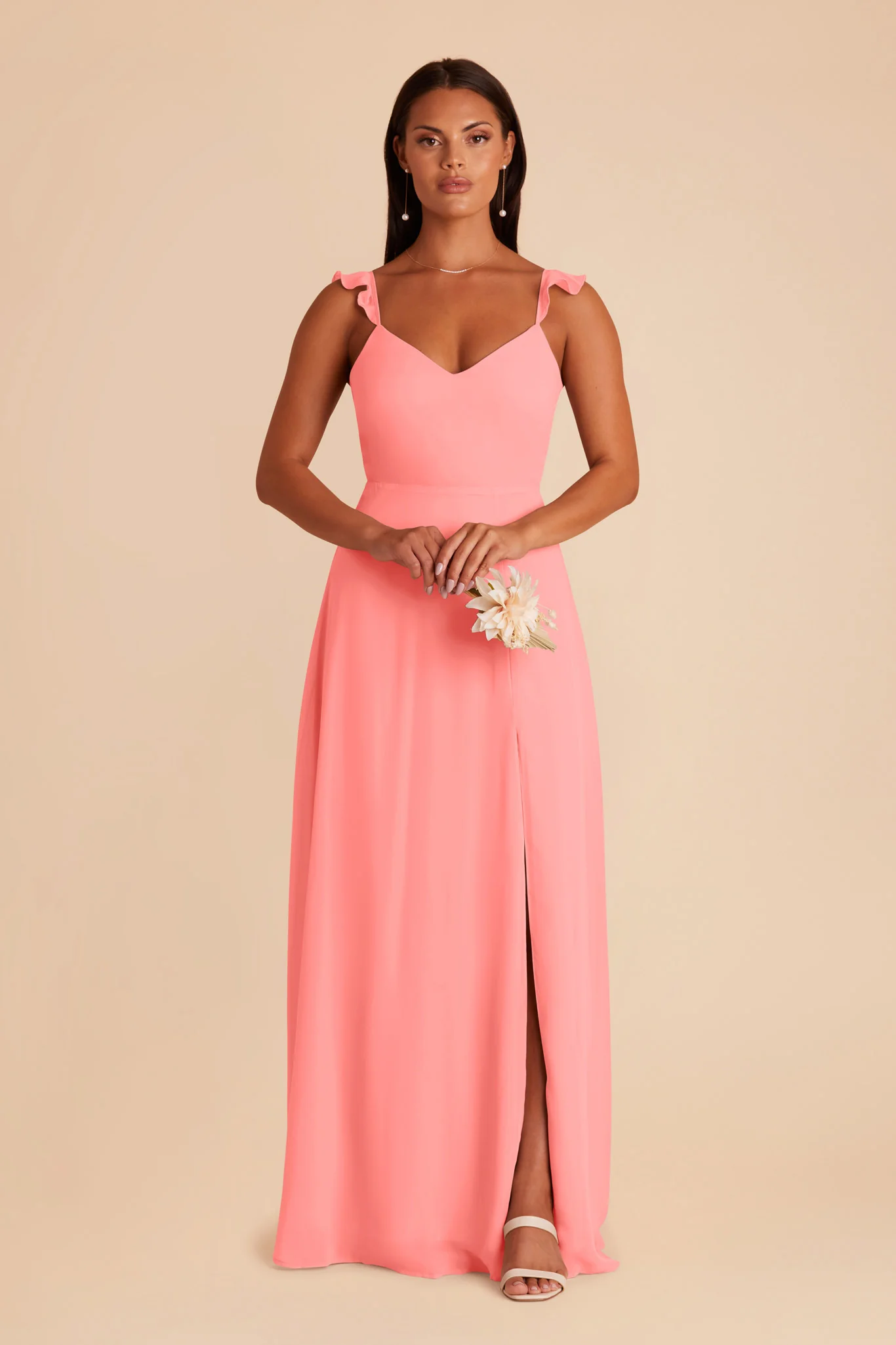 Doris Chiffon Dress - Coral Pink - Image 4