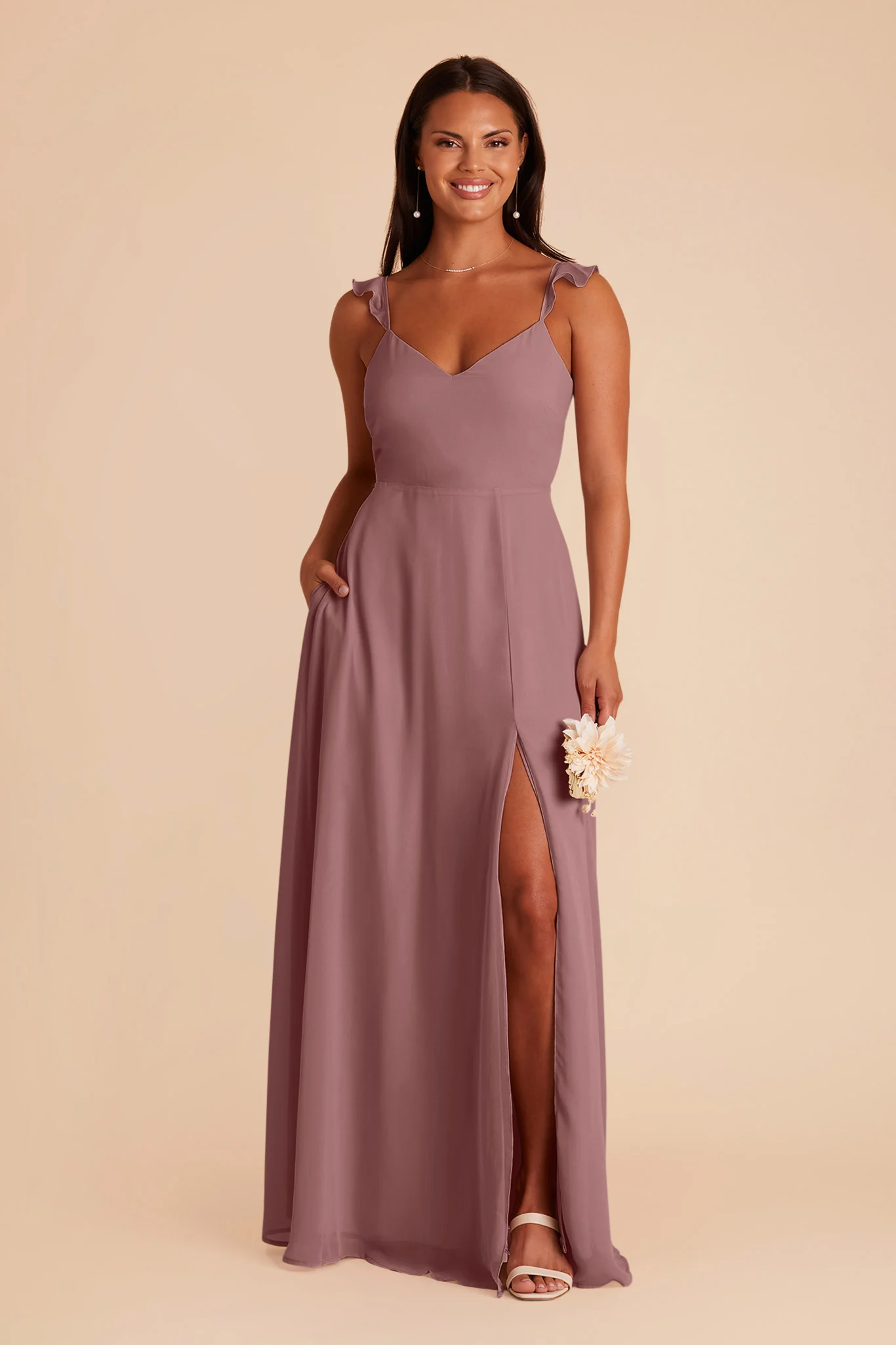 Doris Chiffon Dress - Dark Mauve - Image 3