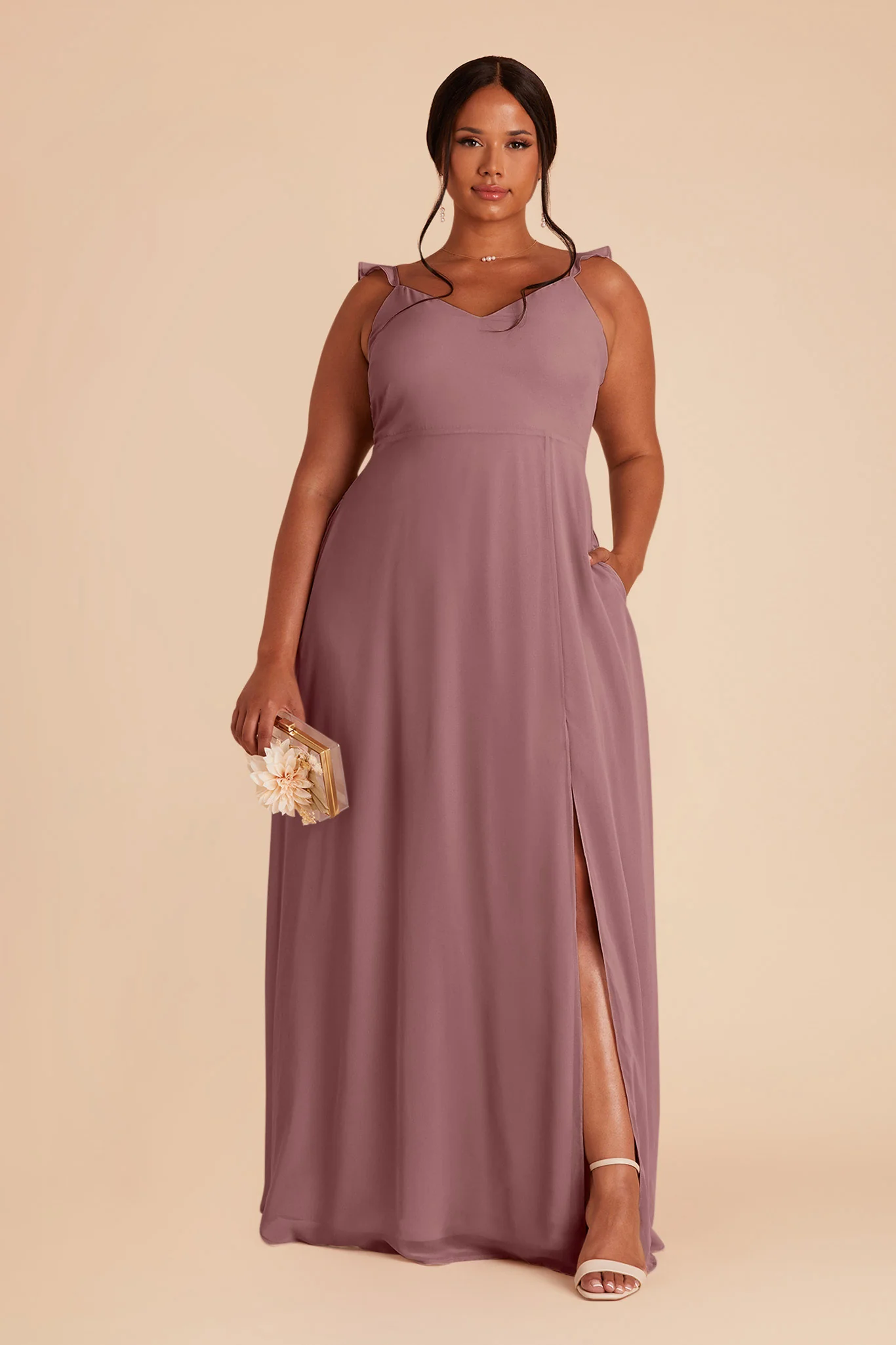 Doris Chiffon Dress - Dark Mauve - Image 5