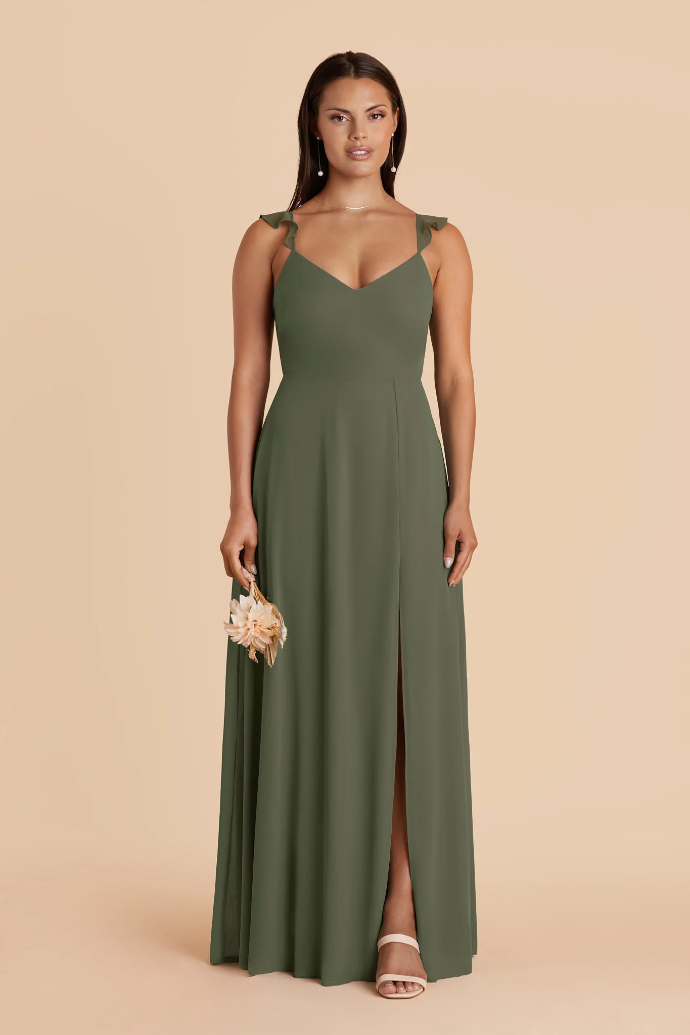 Doris Chiffon Dress - Olive - Image 3
