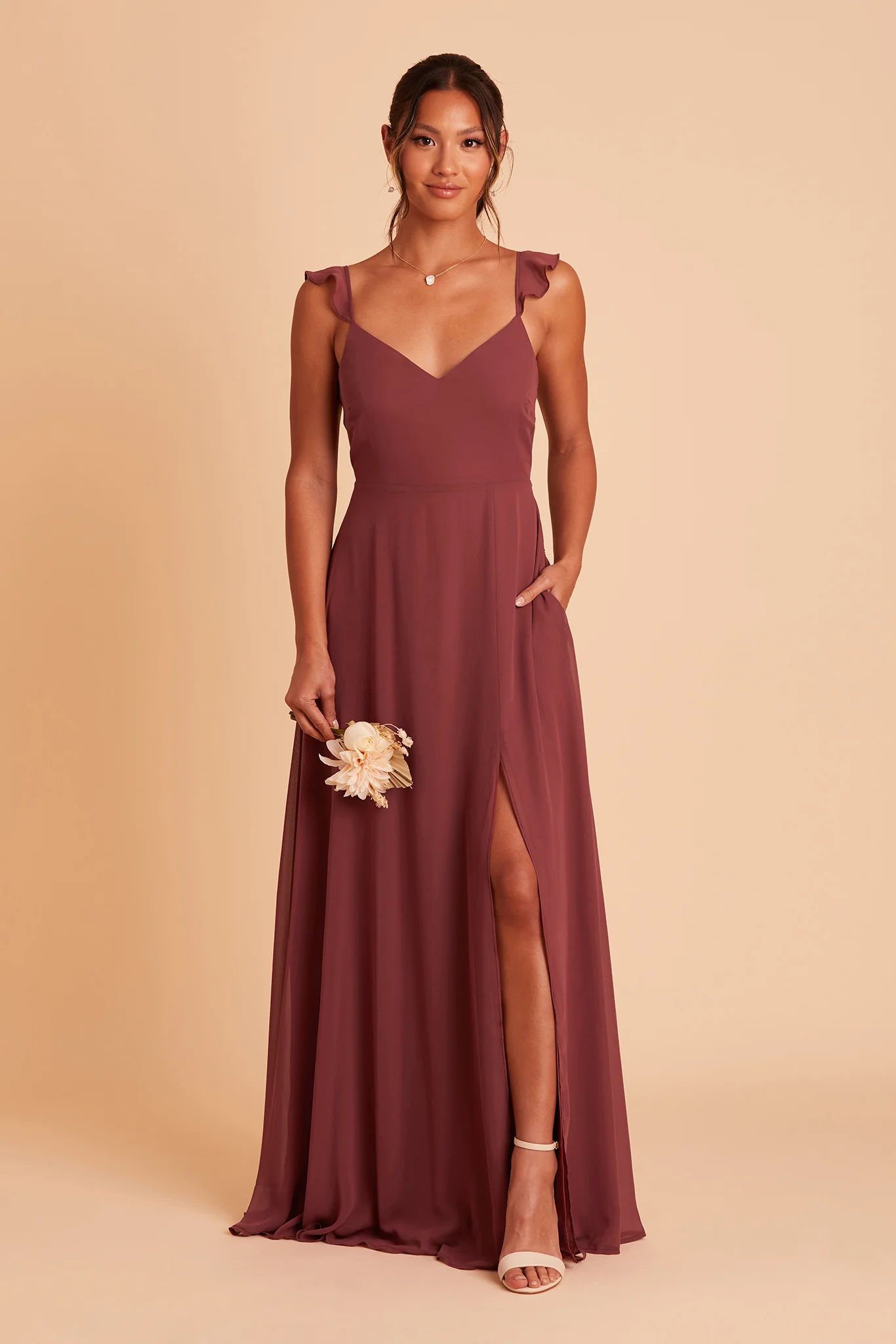 Doris Chiffon Dress - Rosewood