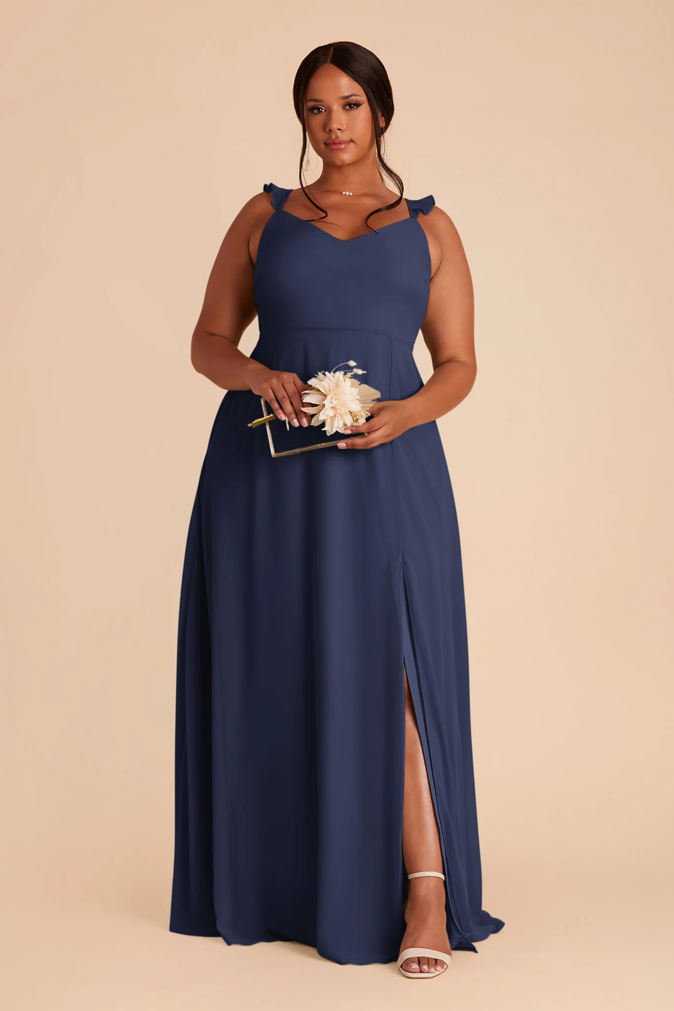 Doris Chiffon Dress - Slate Blue - Image 5