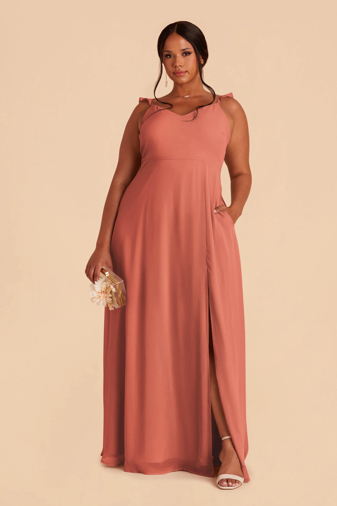 Doris Chiffon Dress - Terracotta - Image 6
