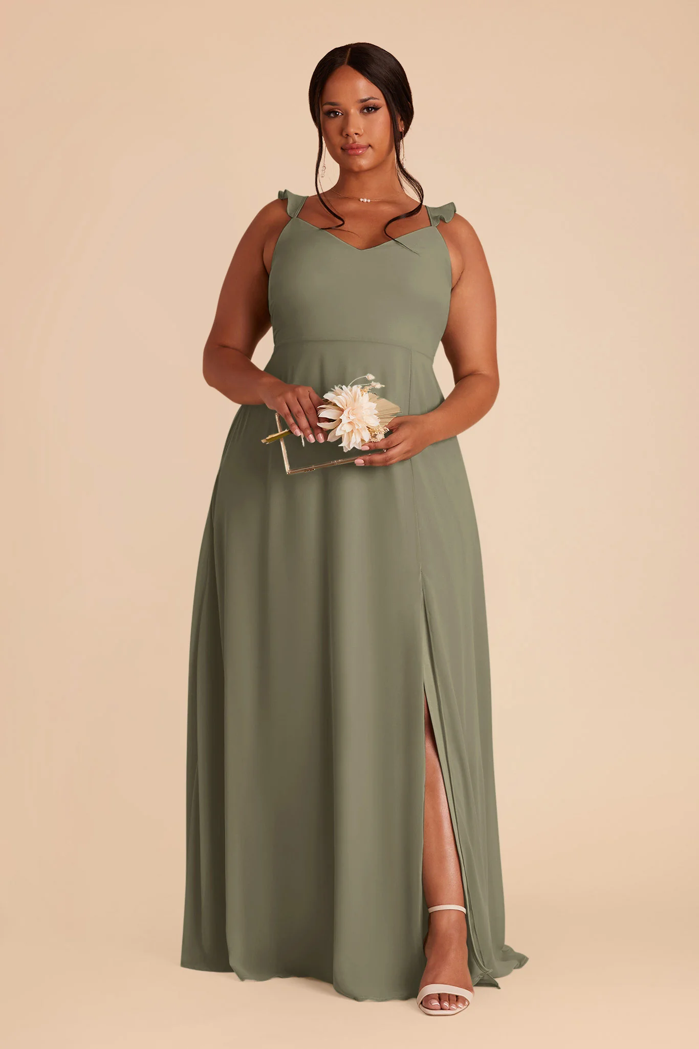 Doris Chiffon Dress - Thyme - Image 4