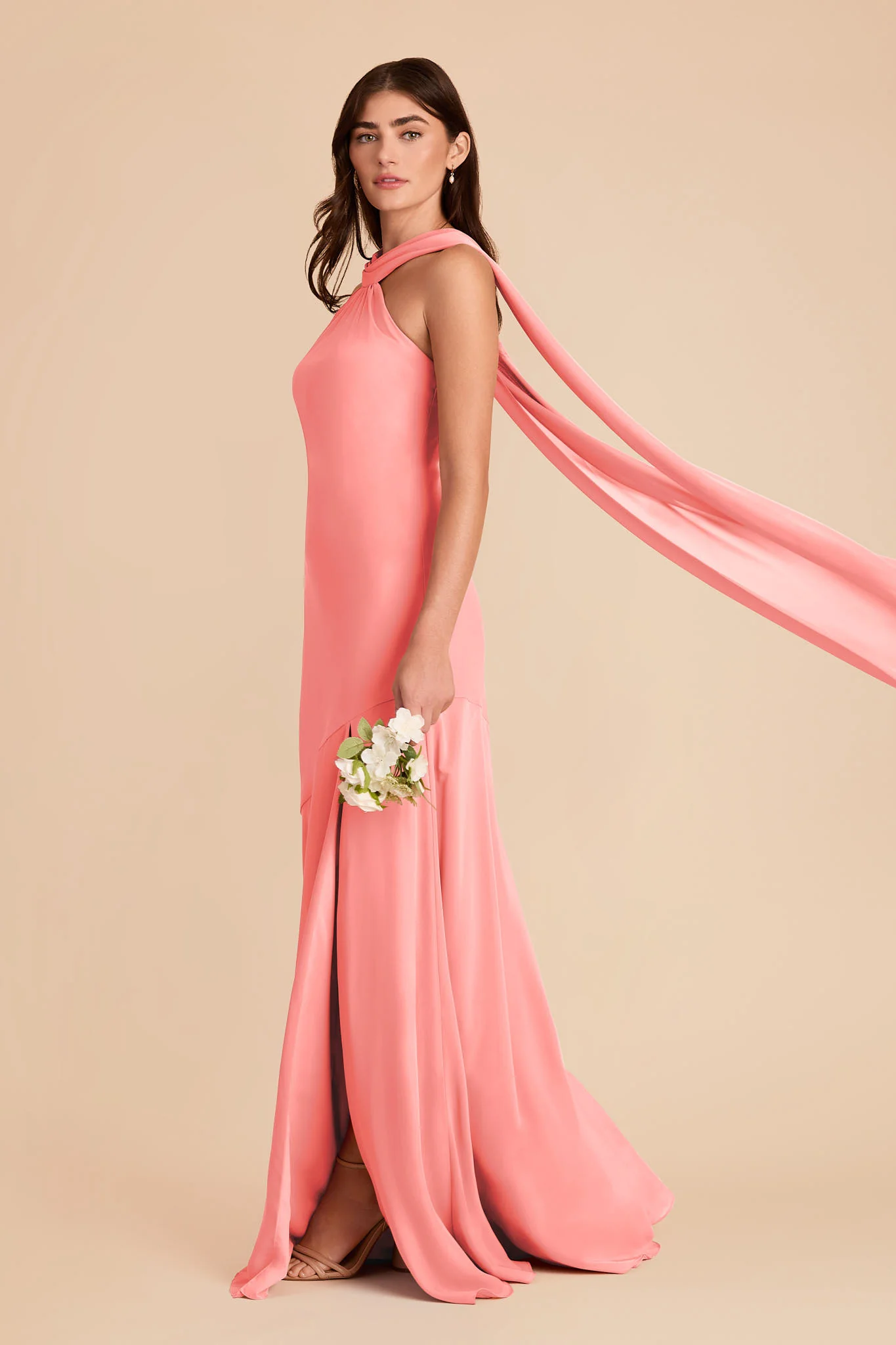 Eileen Chiffon Dress - Coral Pink - Image 4