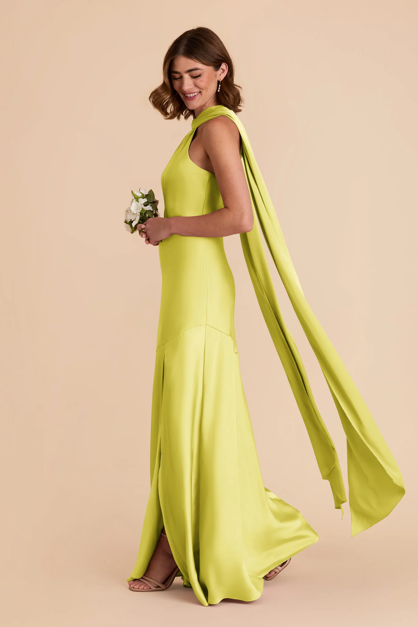 Eileen Matte Satin Dress - Chartreuse - Image 3