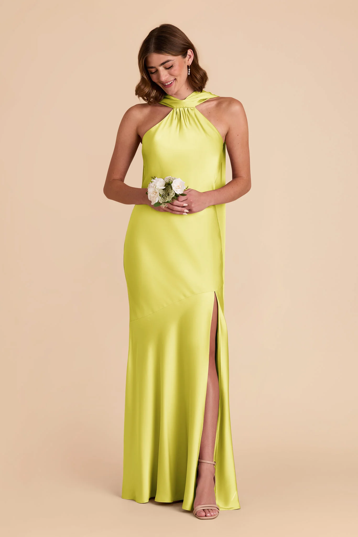 Eileen Matte Satin Dress - Chartreuse - Image 4