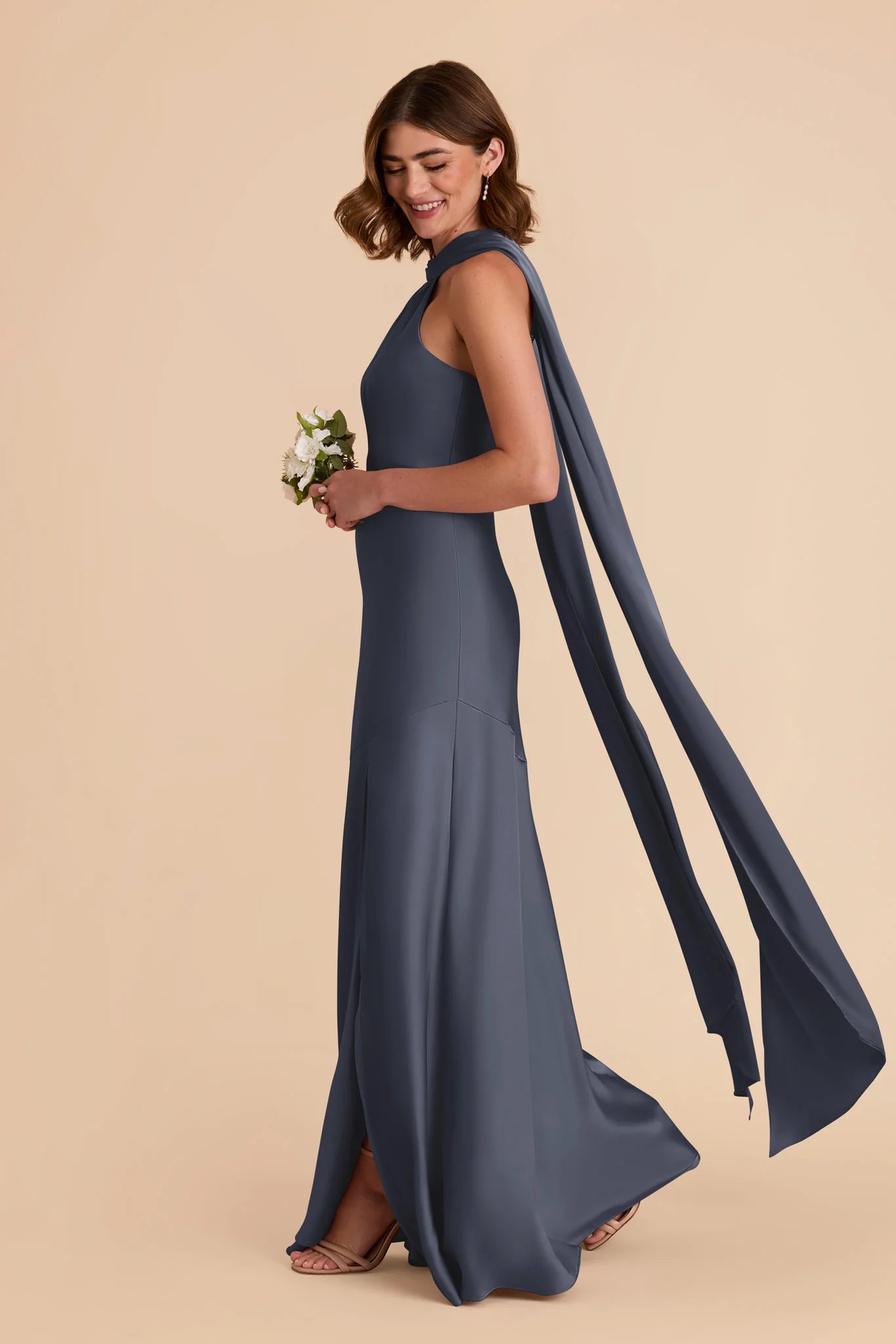 Eileen Matte Satin Dress - Dusk Blue - Image 3