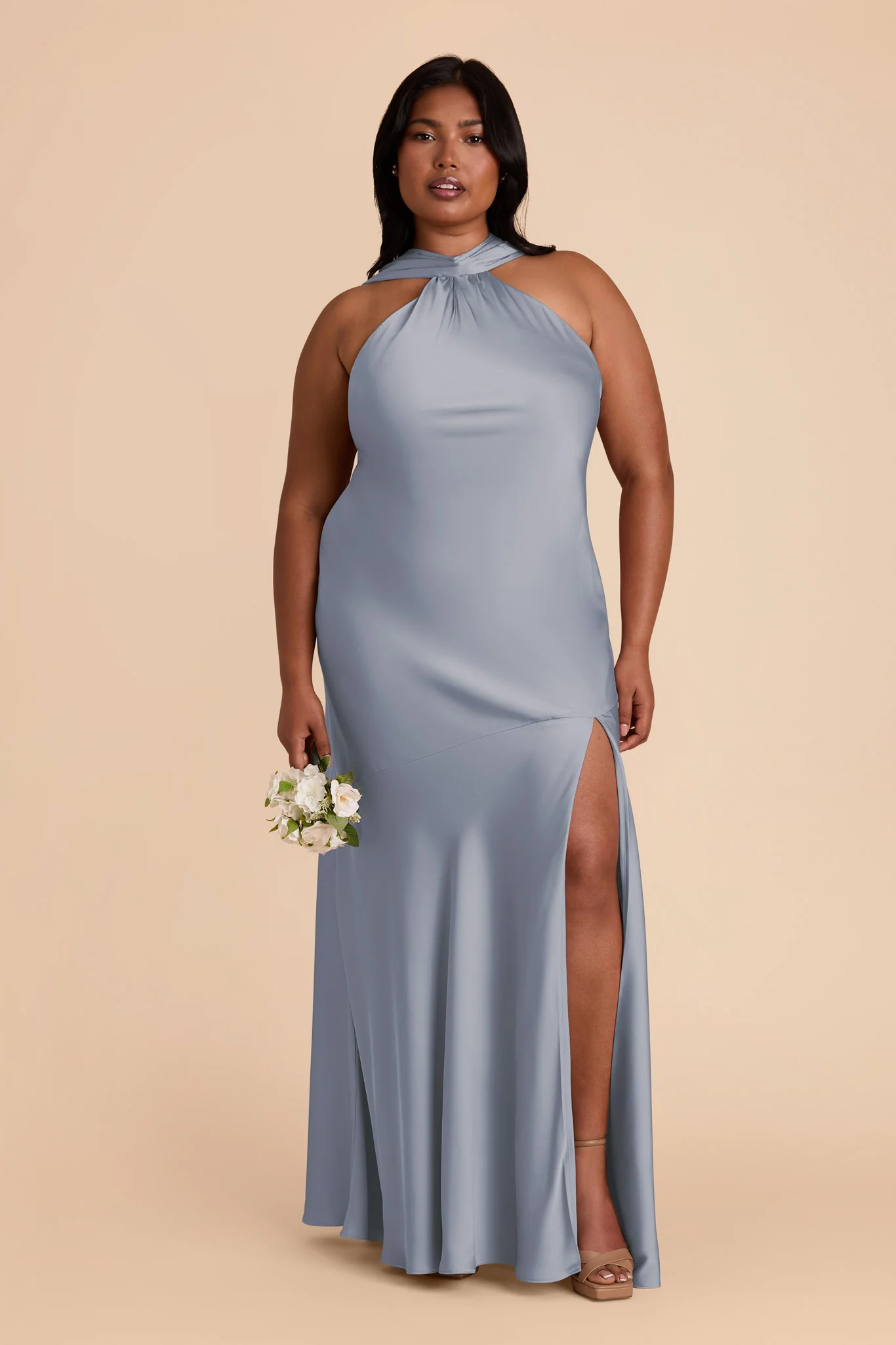 Eileen Matte Satin Dress - Dusty Blue - Image 3