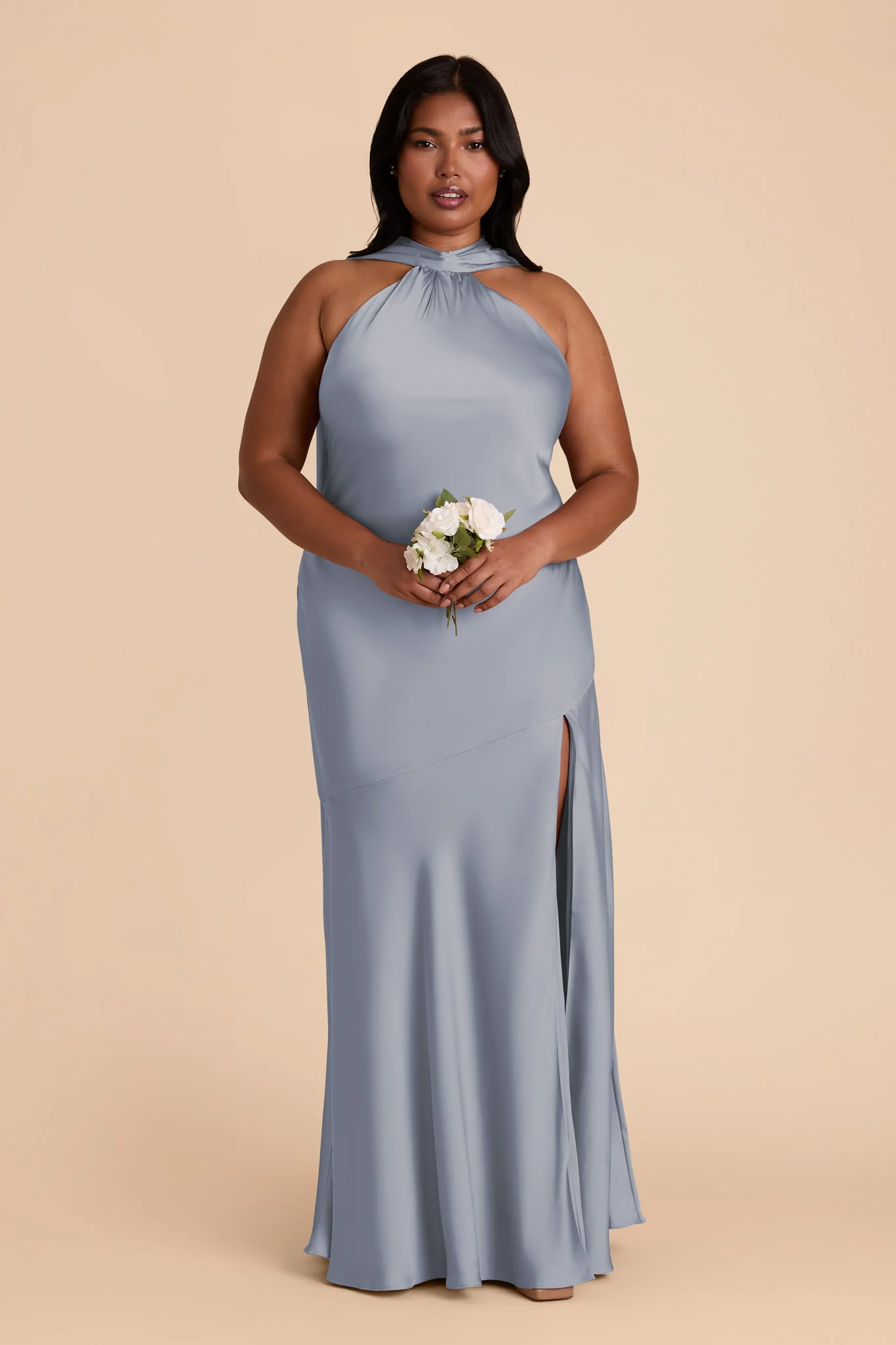 Eileen Matte Satin Dress - Dusty Blue - Image 7