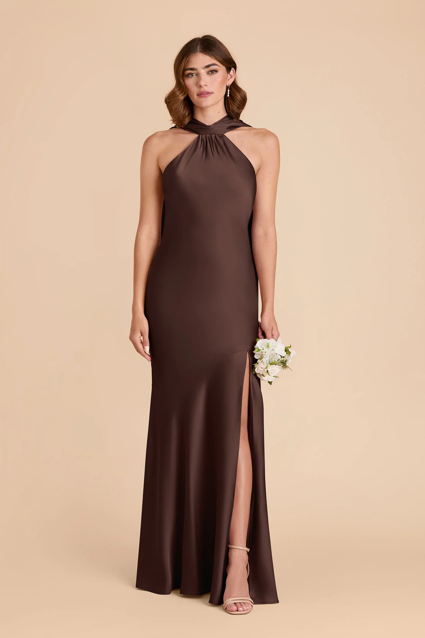 Eileen Matte Satin Dress - Espresso