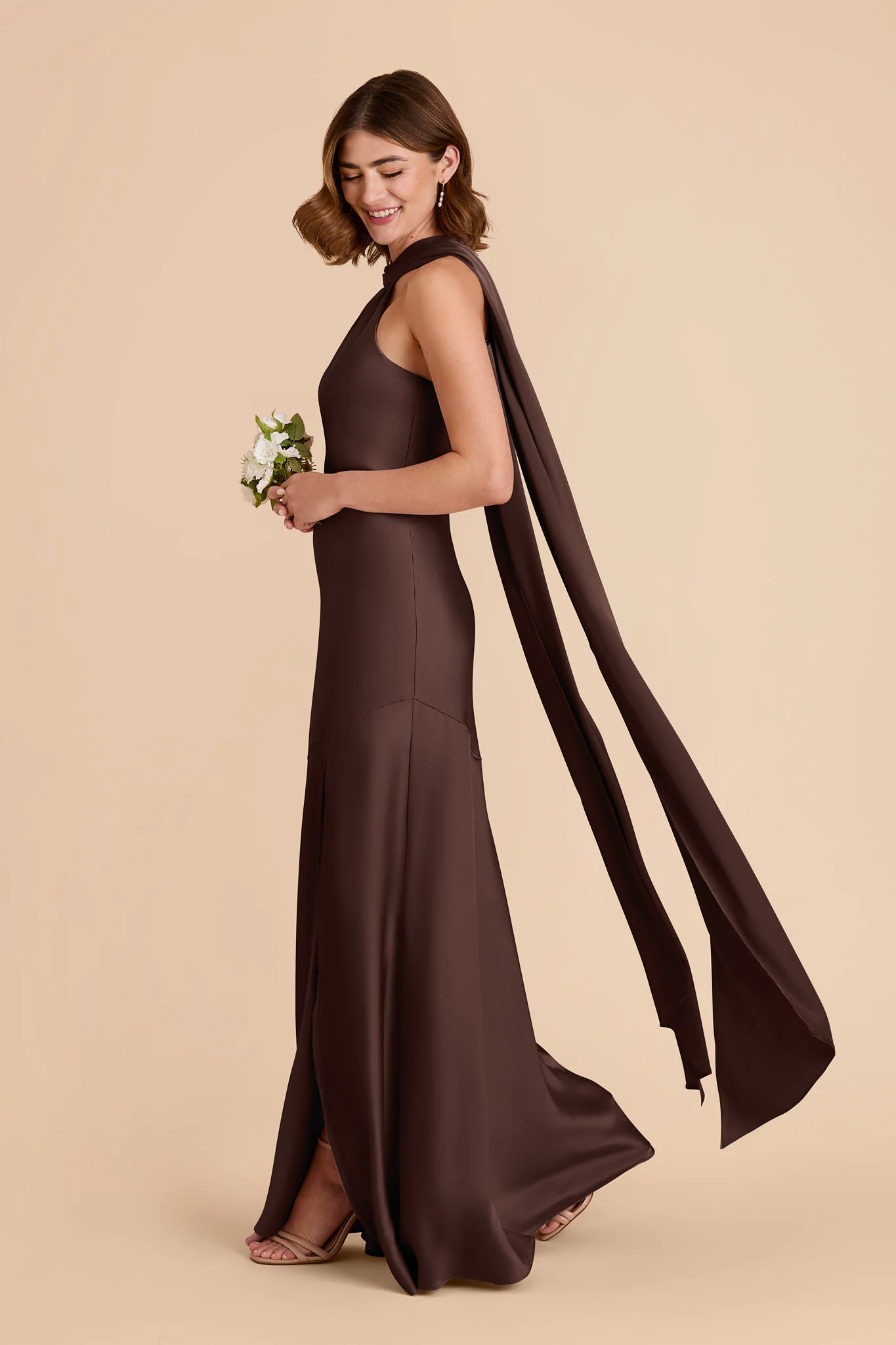 Eileen Matte Satin Dress - Espresso - Image 3