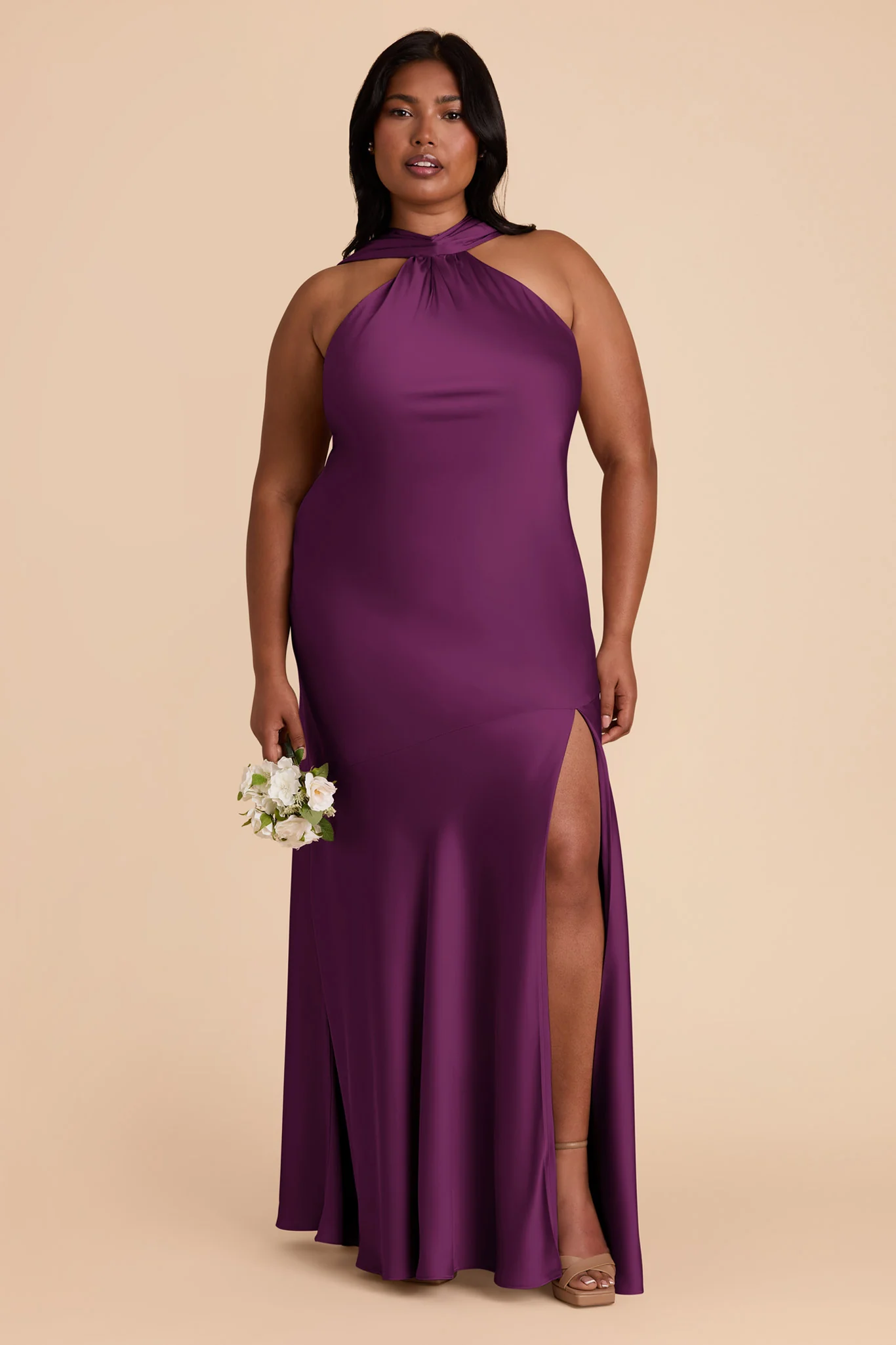 Eileen Matte Satin Dress - Fig - Image 7