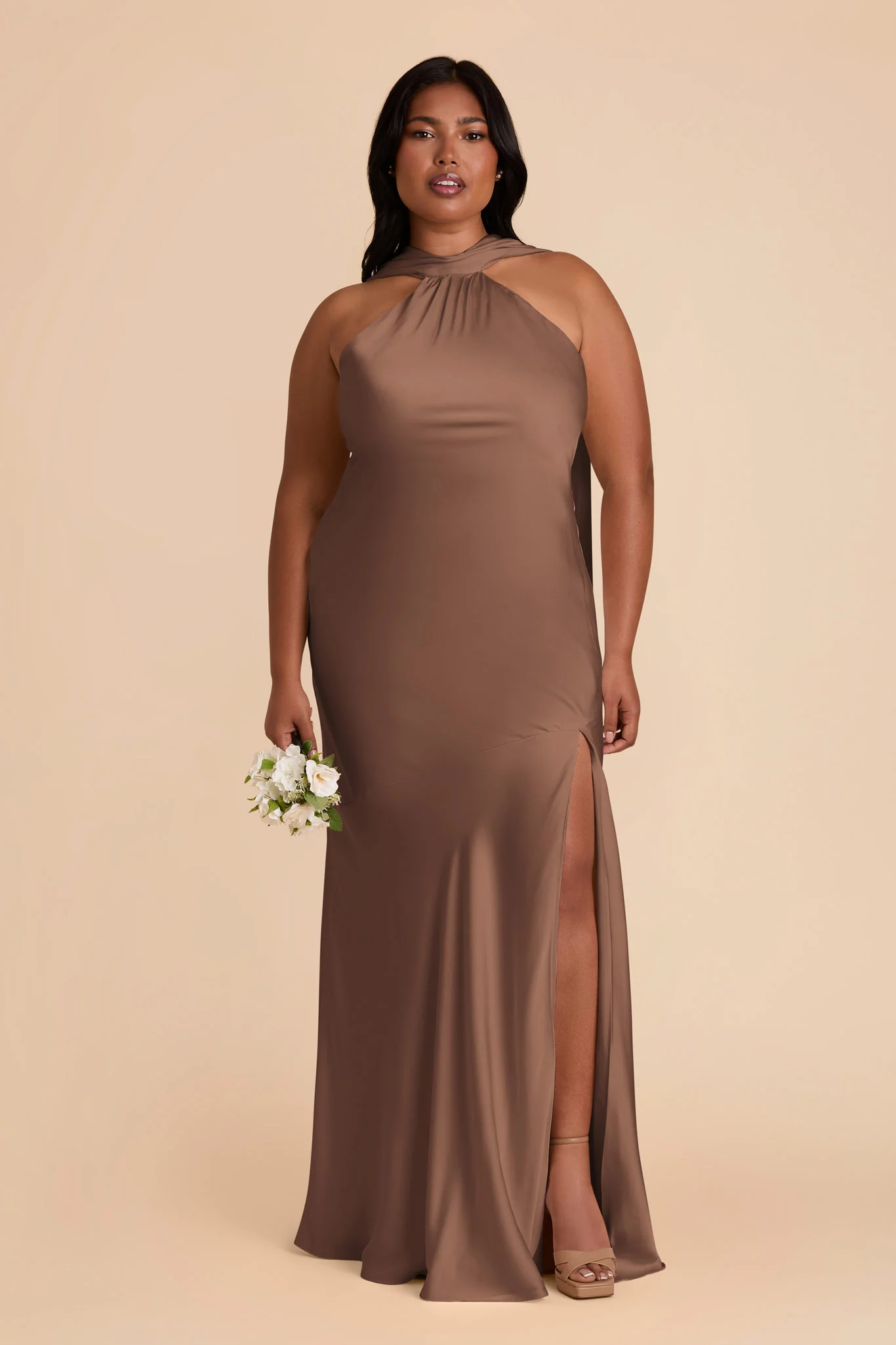 Eileen Matte Satin Dress - Mocha - Image 7