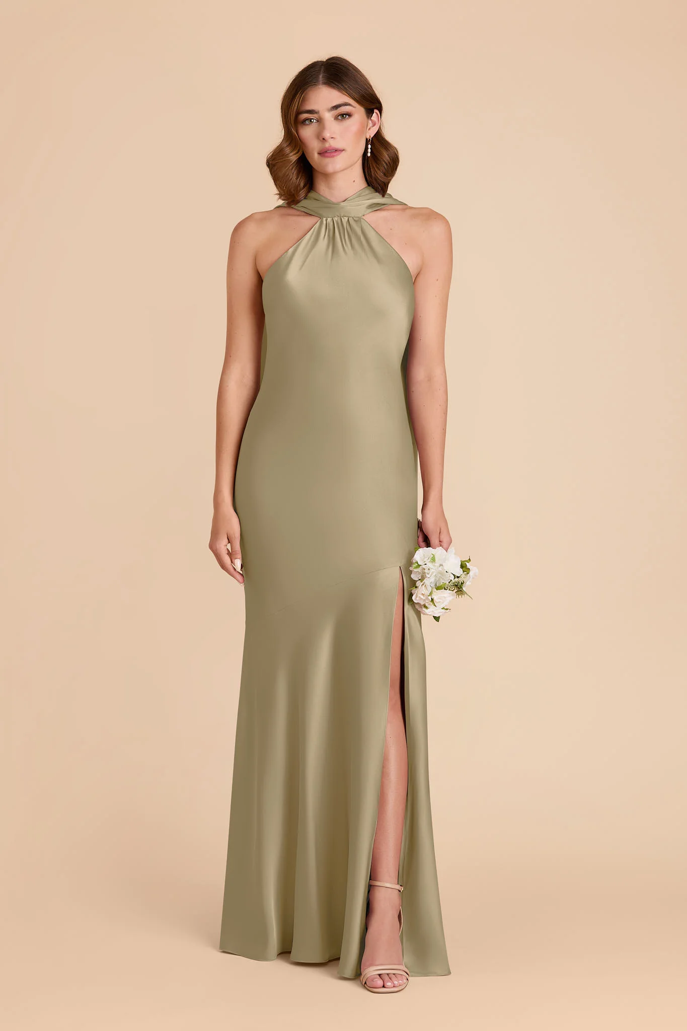 Eileen Matte Satin Dress - Moss Green