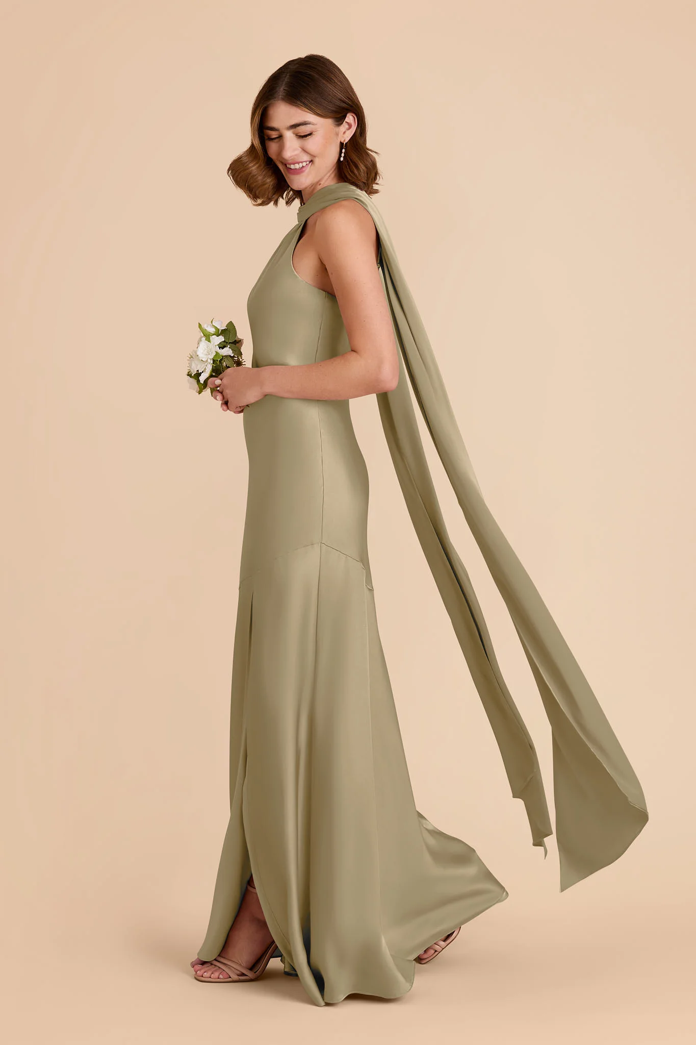 Eileen Matte Satin Dress - Moss Green - Image 3