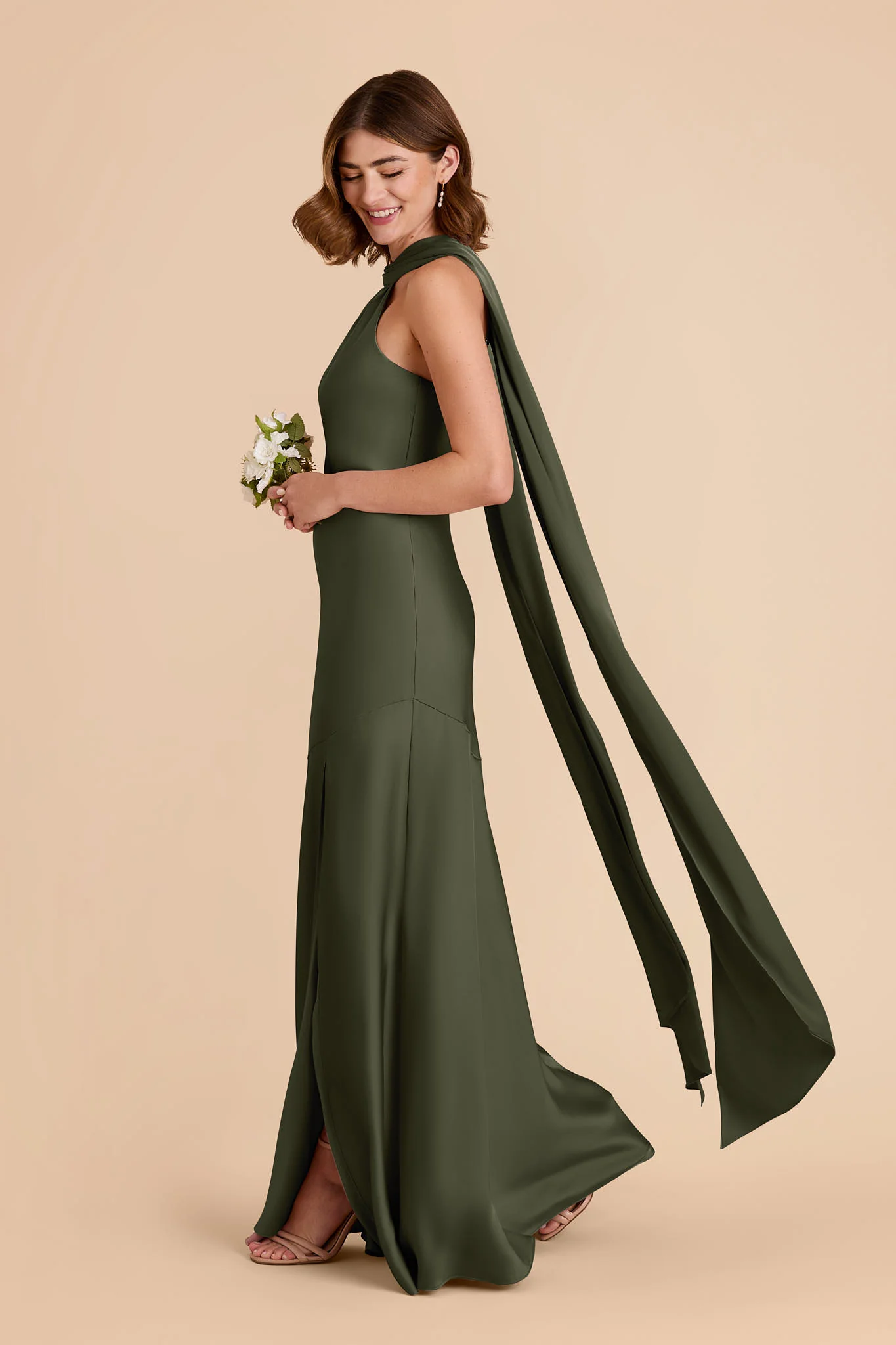 Eileen Matte Satin Dress - Olive