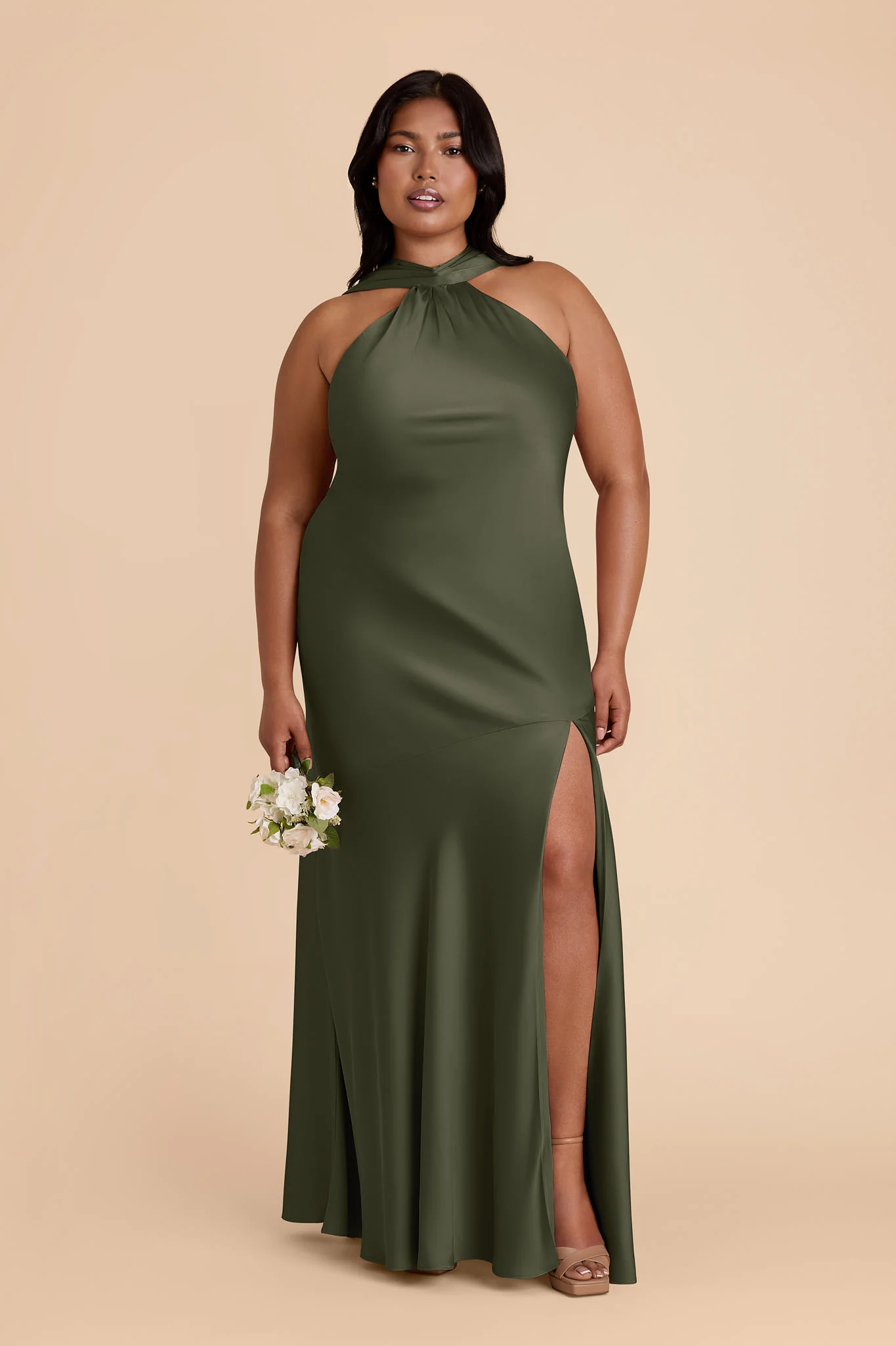 Eileen Matte Satin Dress - Olive - Image 2
