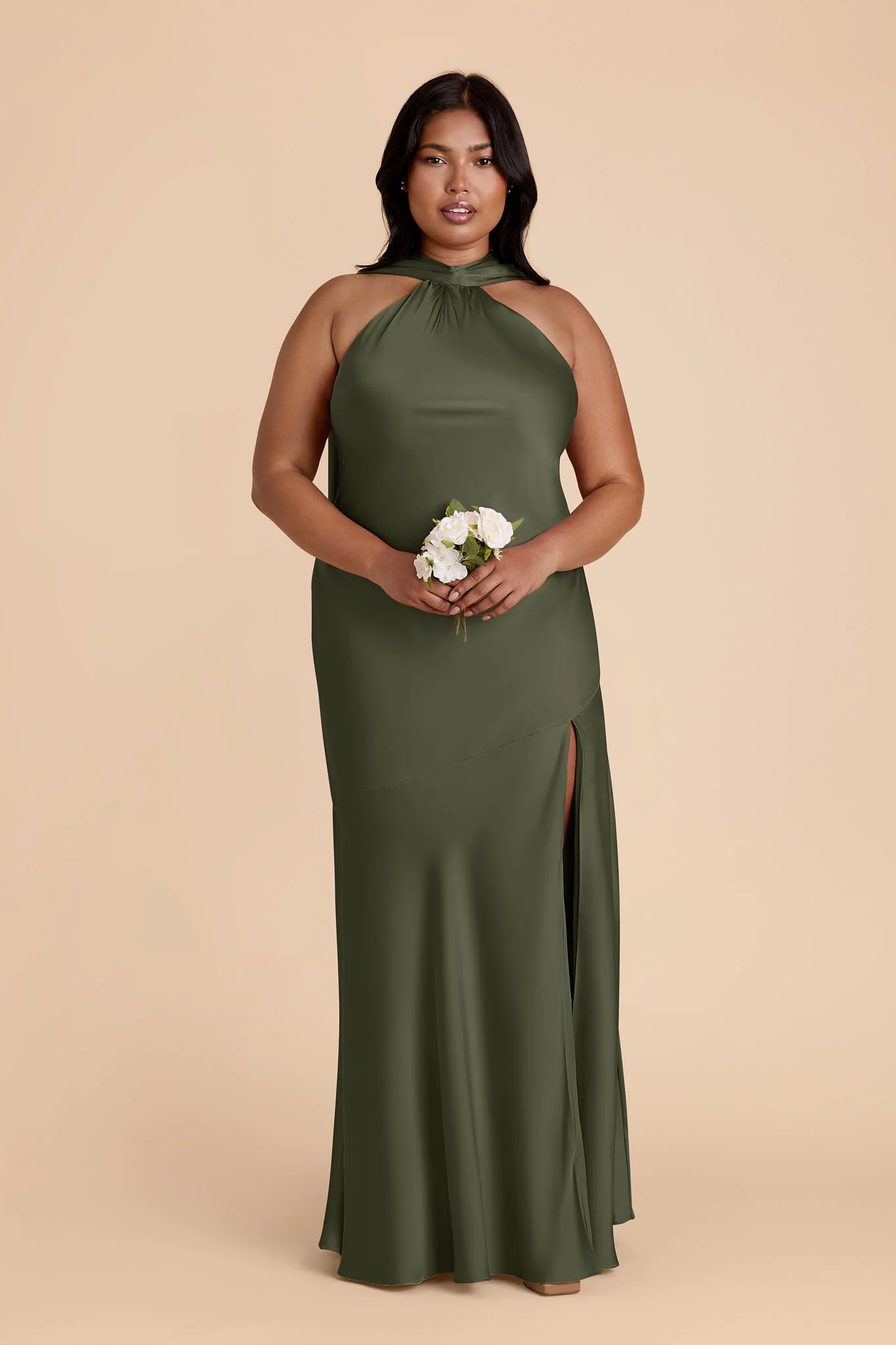Eileen Matte Satin Dress - Olive - Image 6