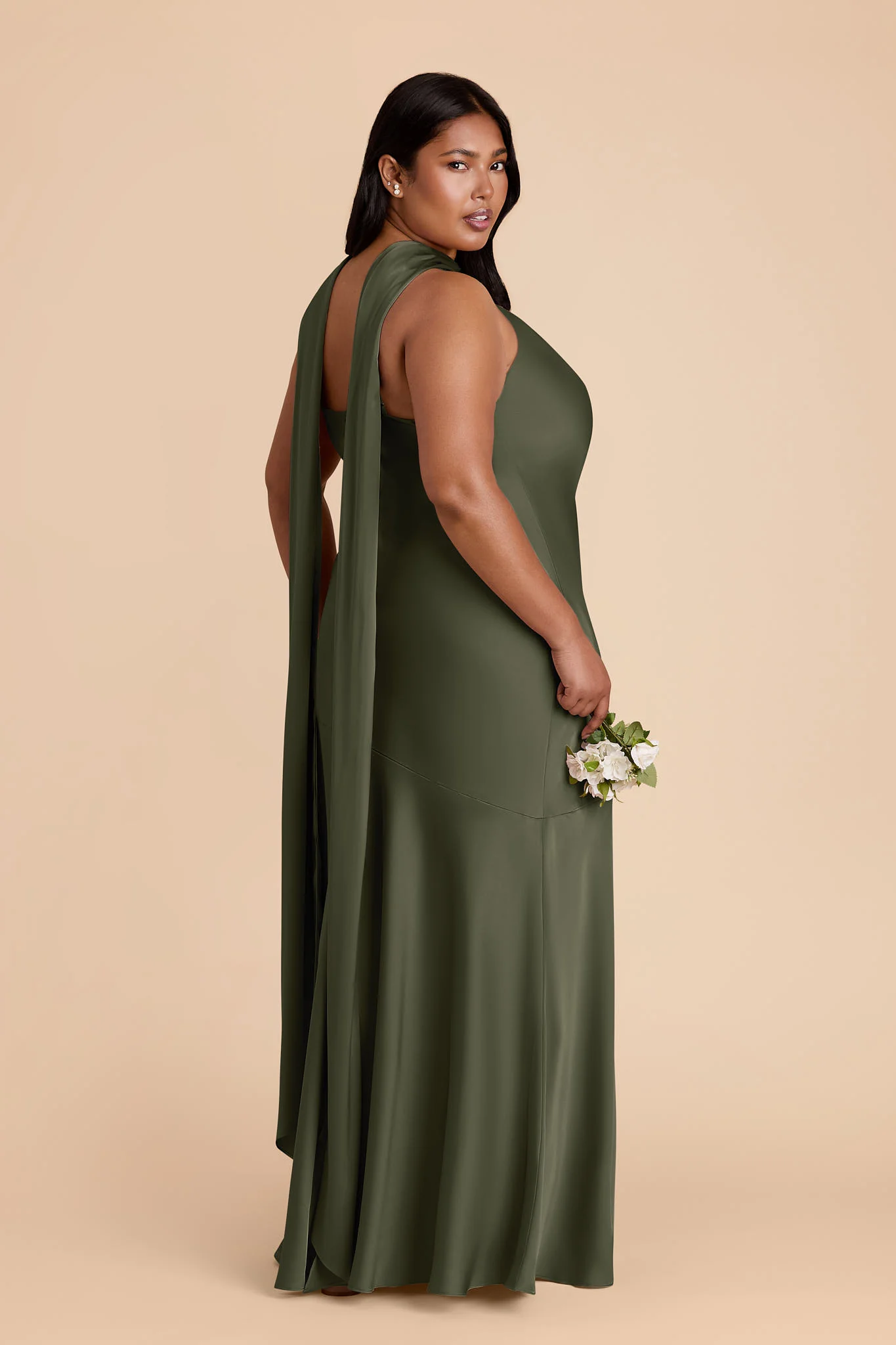 Eileen Matte Satin Dress - Olive - Image 7
