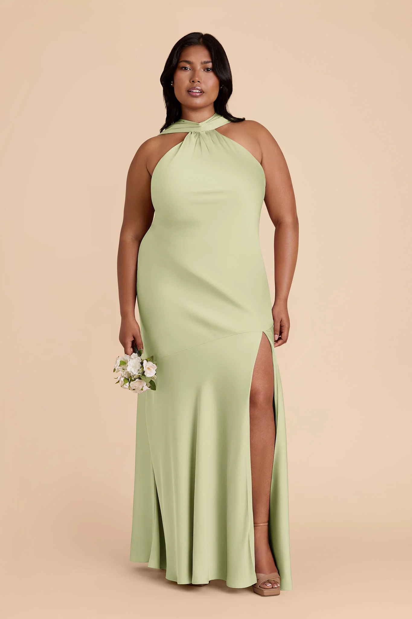 Eileen Matte Satin Dress - Pale Pistachio - Image 2