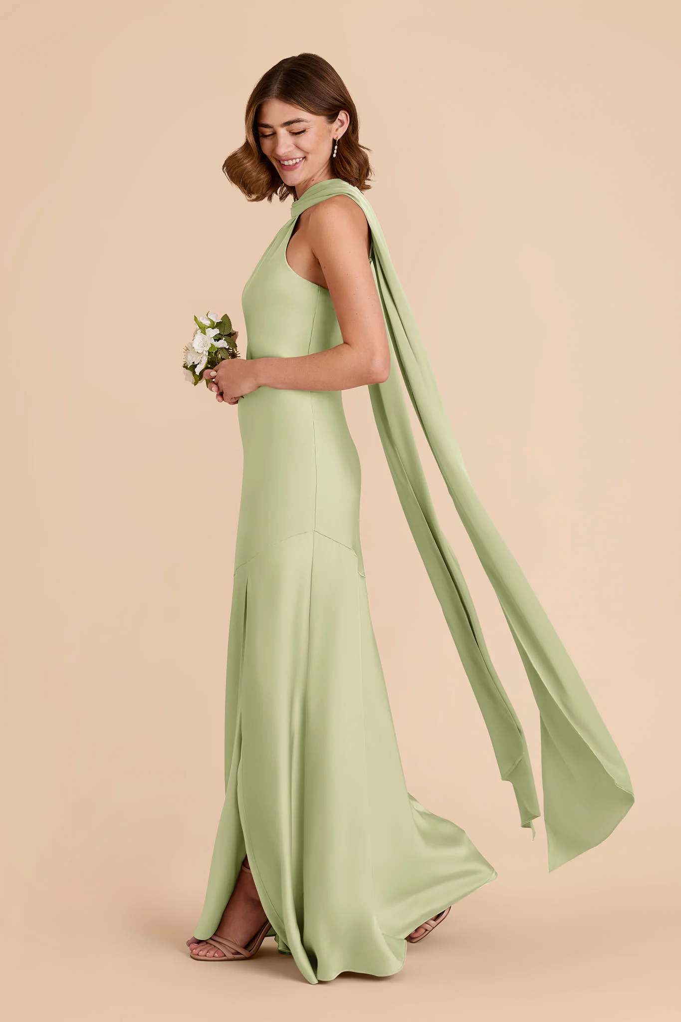 Eileen Matte Satin Dress - Pale Pistachio - Image 3