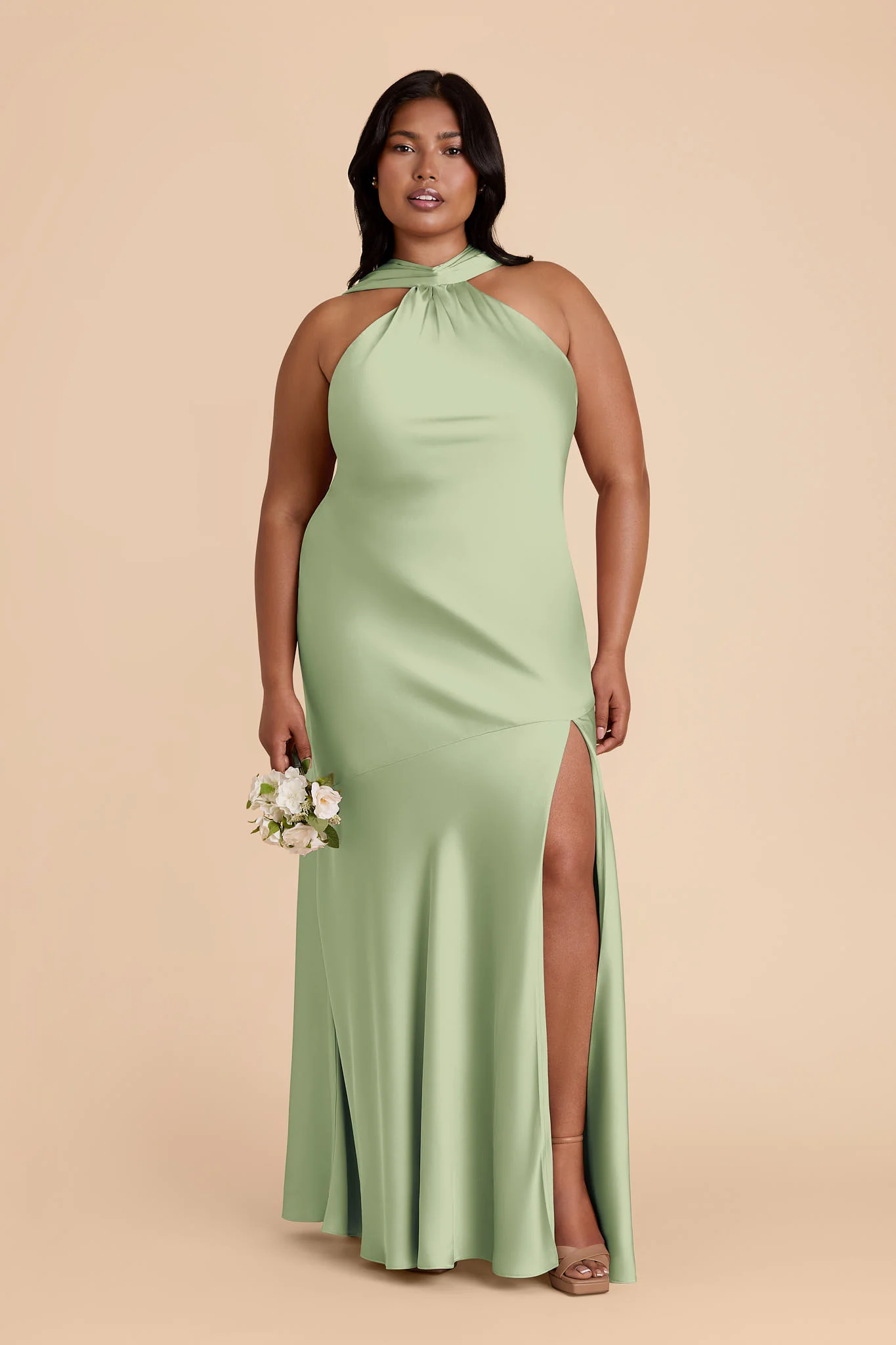 Eileen Matte Satin Dress - Pistachio - Image 2