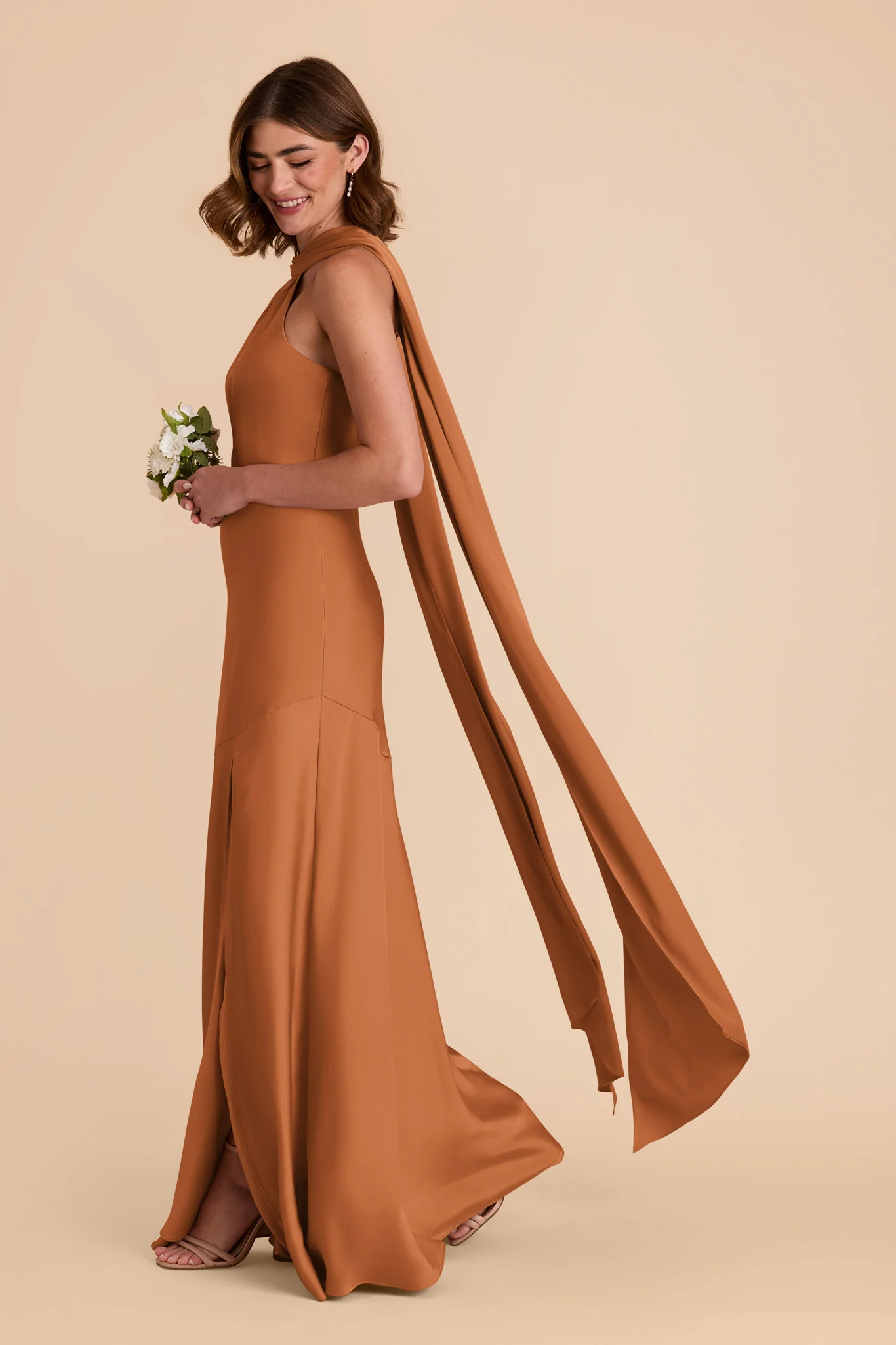 Eileen Matte Satin Dress - Rust - Image 4