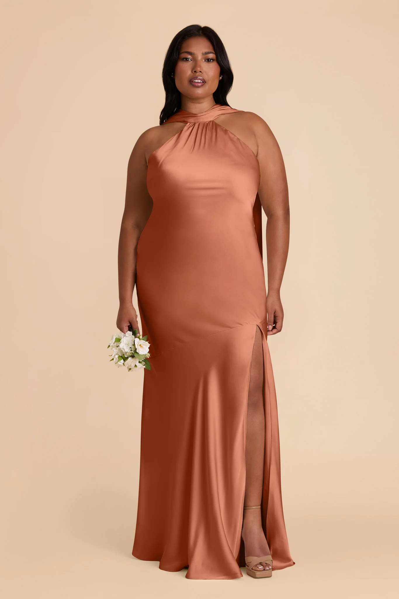 Eileen Matte Satin Dress - Terracotta - Image 2