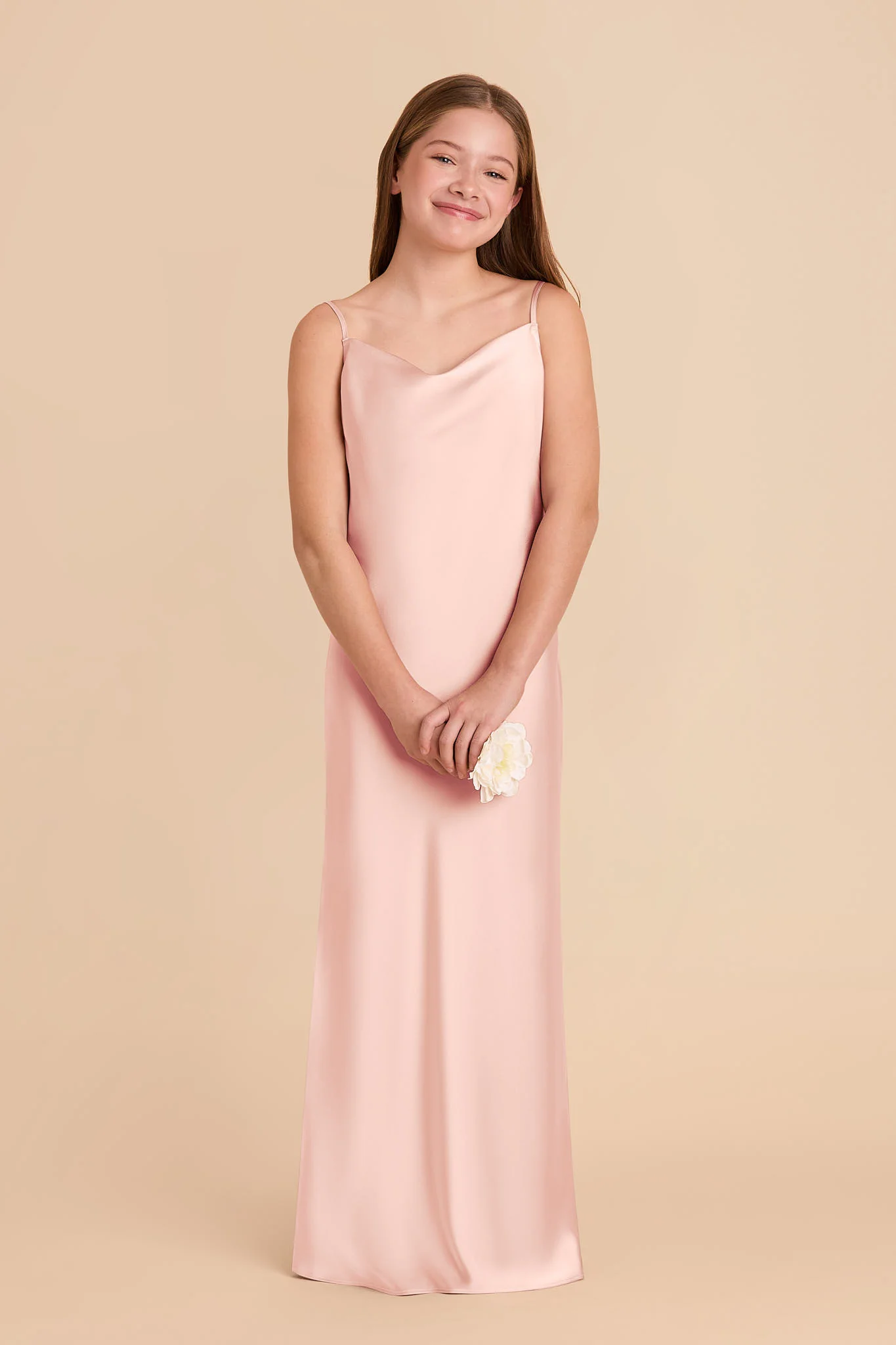 Elisa Junior Matte Satin Dress - Blush Pink