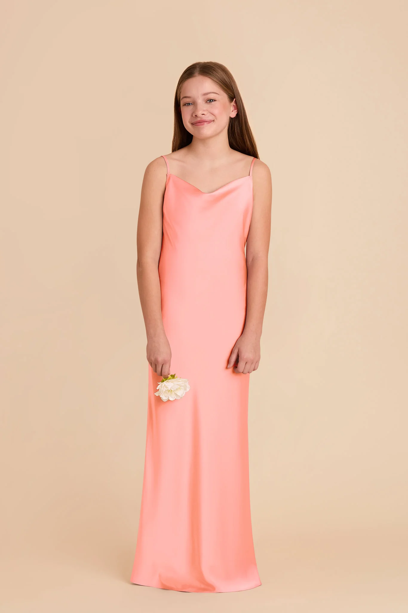 Elisa Junior Matte Satin Dress - Coral Pink