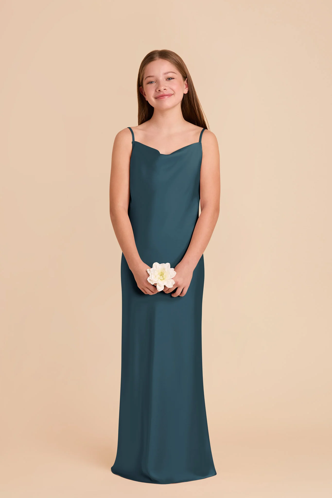 Elisa Junior Matte Satin Dress - Dark Teal - Image 2