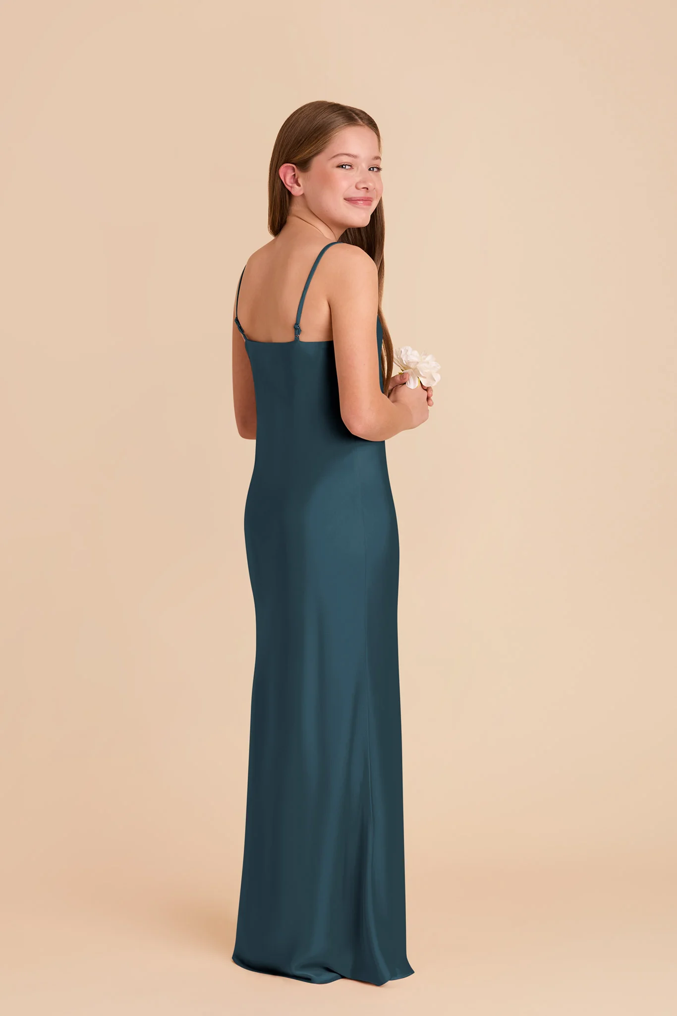 Elisa Junior Matte Satin Dress - Dark Teal - Image 3