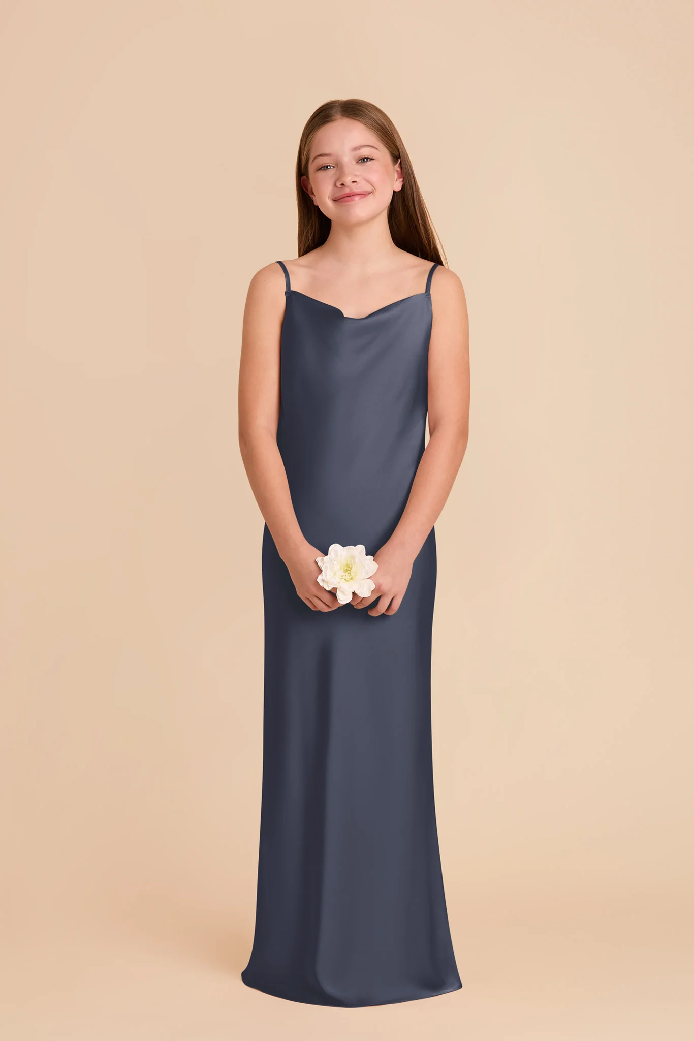 Elisa Junior Matte Satin Dress - Dusk Blue - Image 2