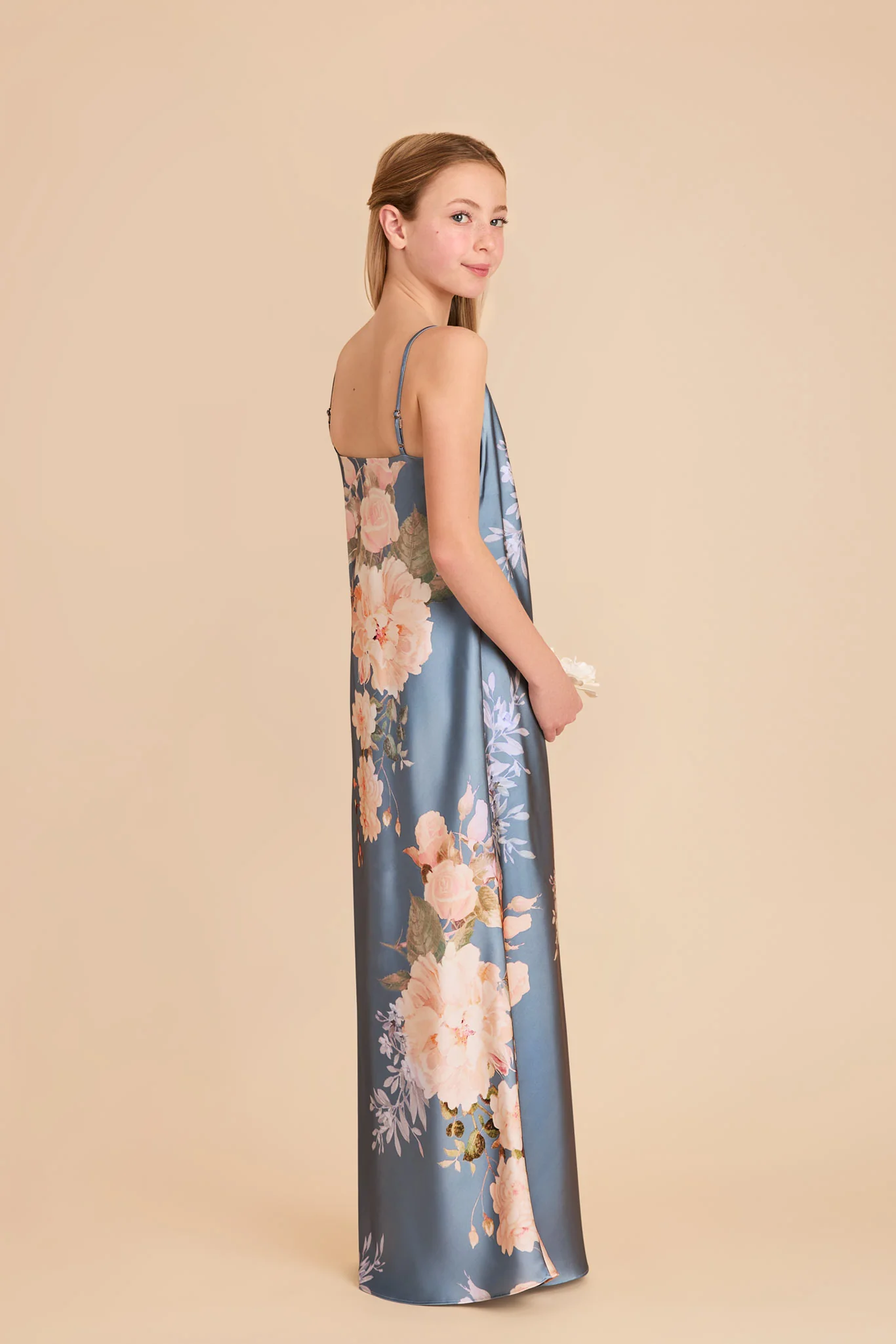 Elisa Junior Matte Satin Dress - Dusty Blue Romantic Bouquet - Image 3