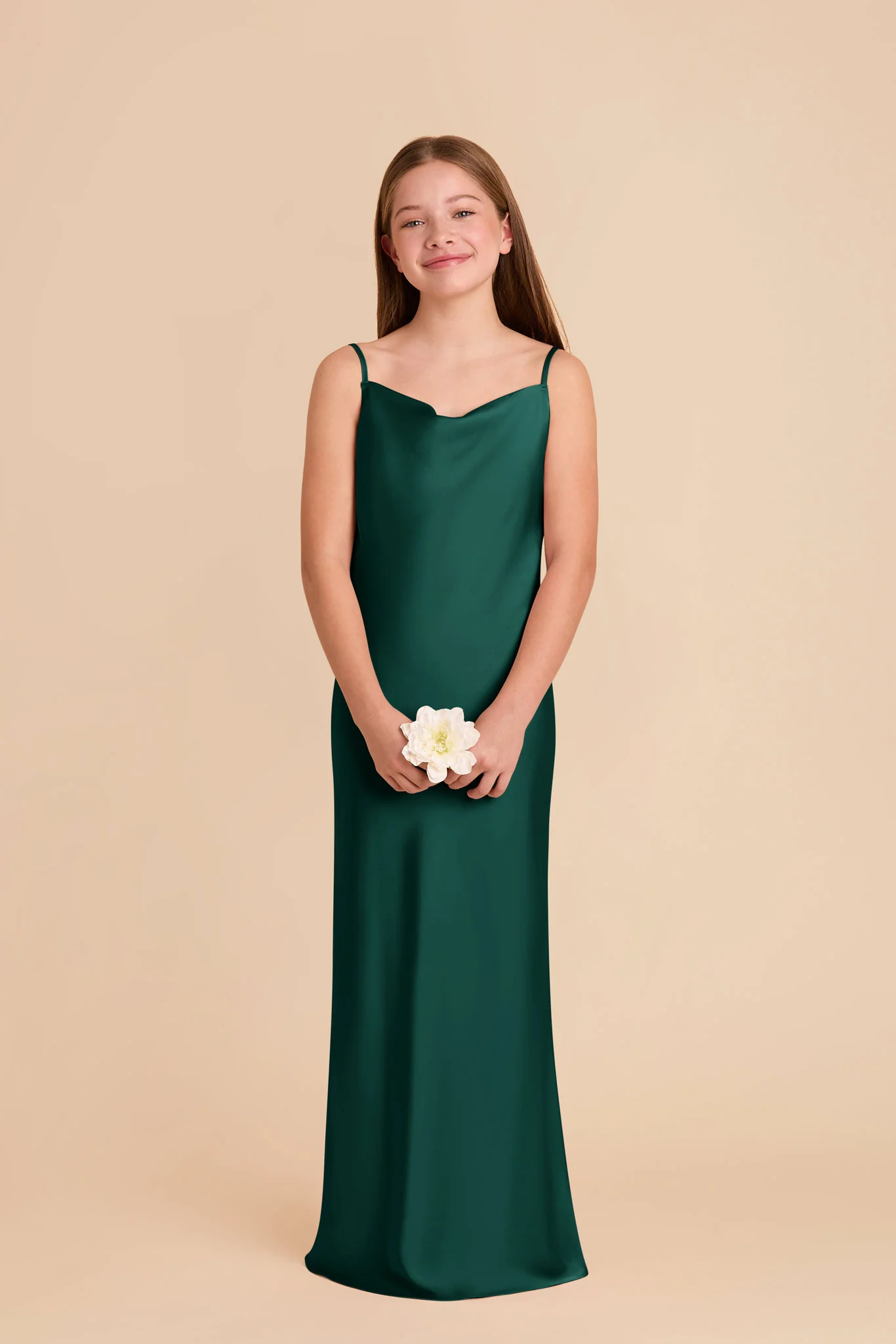 Elisa Junior Matte Satin Dress - Emerald - Image 2