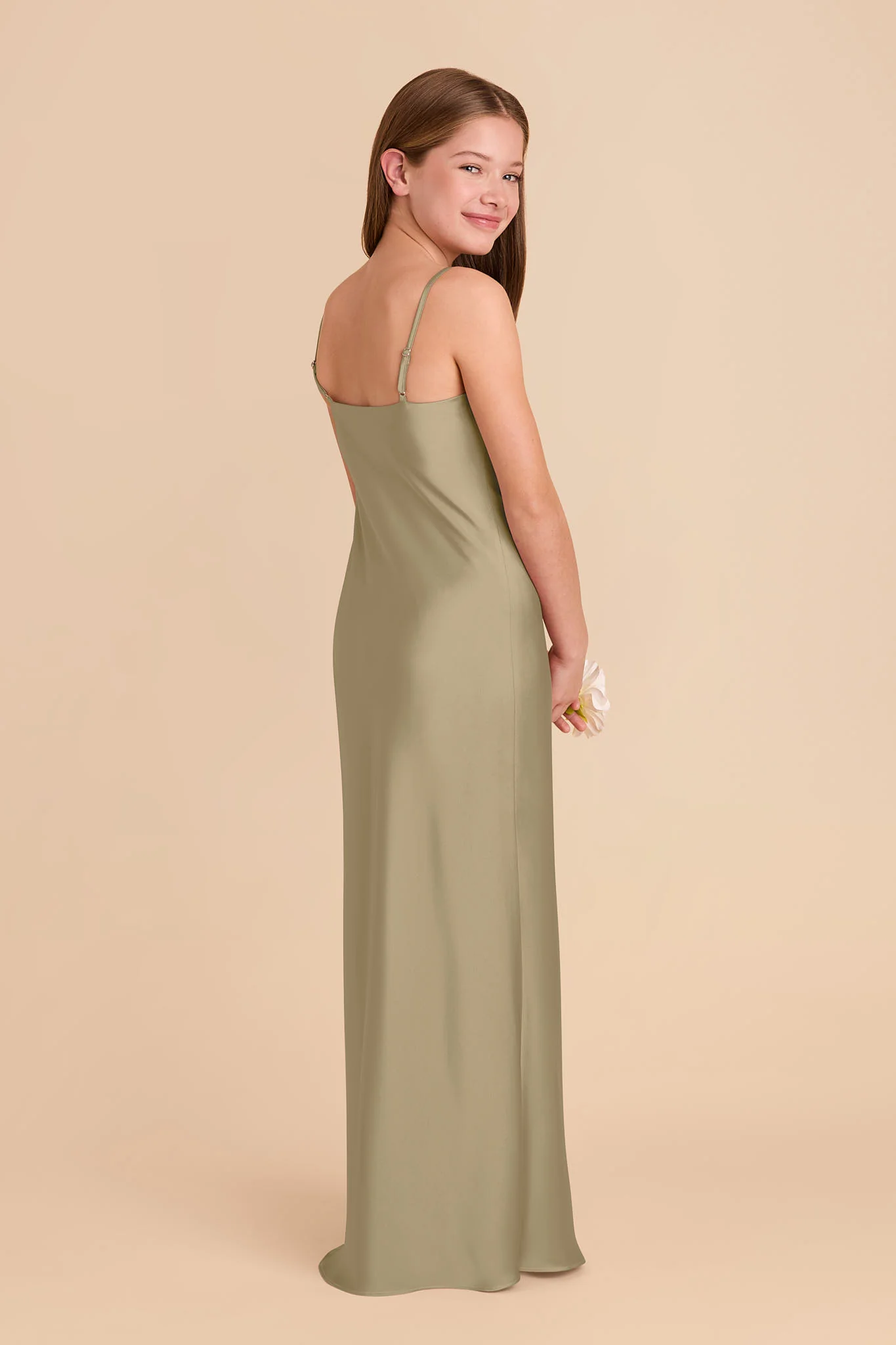 Elisa Junior Matte Satin Dress - Moss Green - Image 3