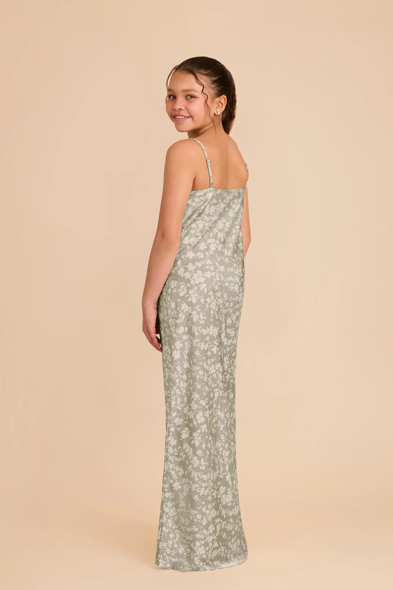 Elisa Junior Matte Satin Dress - Moss Green Dreamy Floral - Image 4