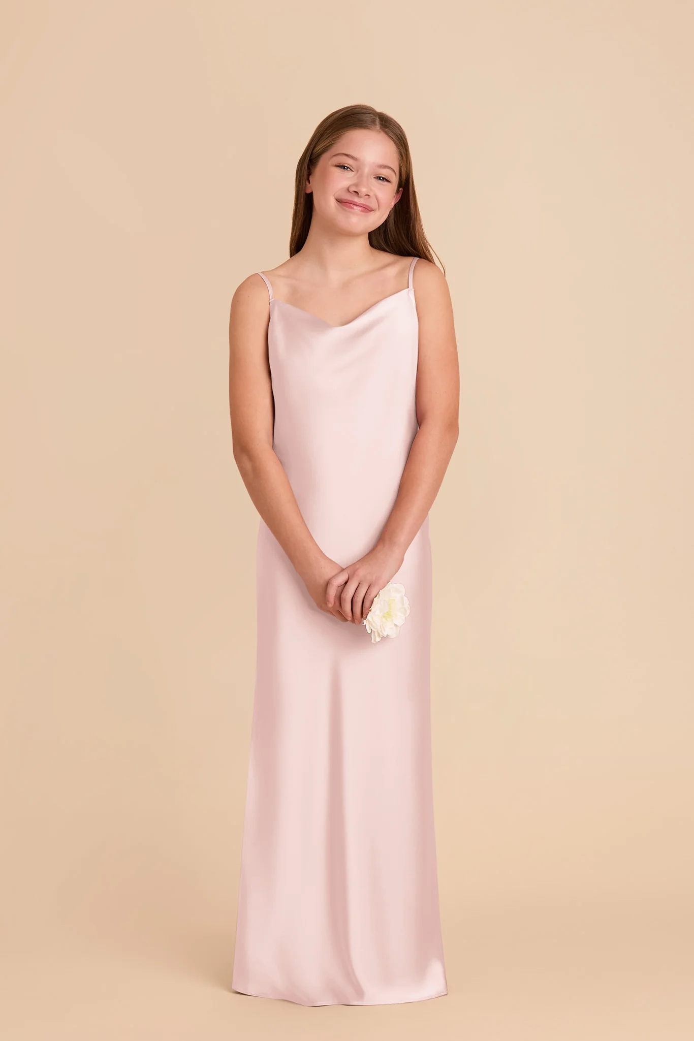 Elisa Junior Matte Satin Dress - Pale Blush