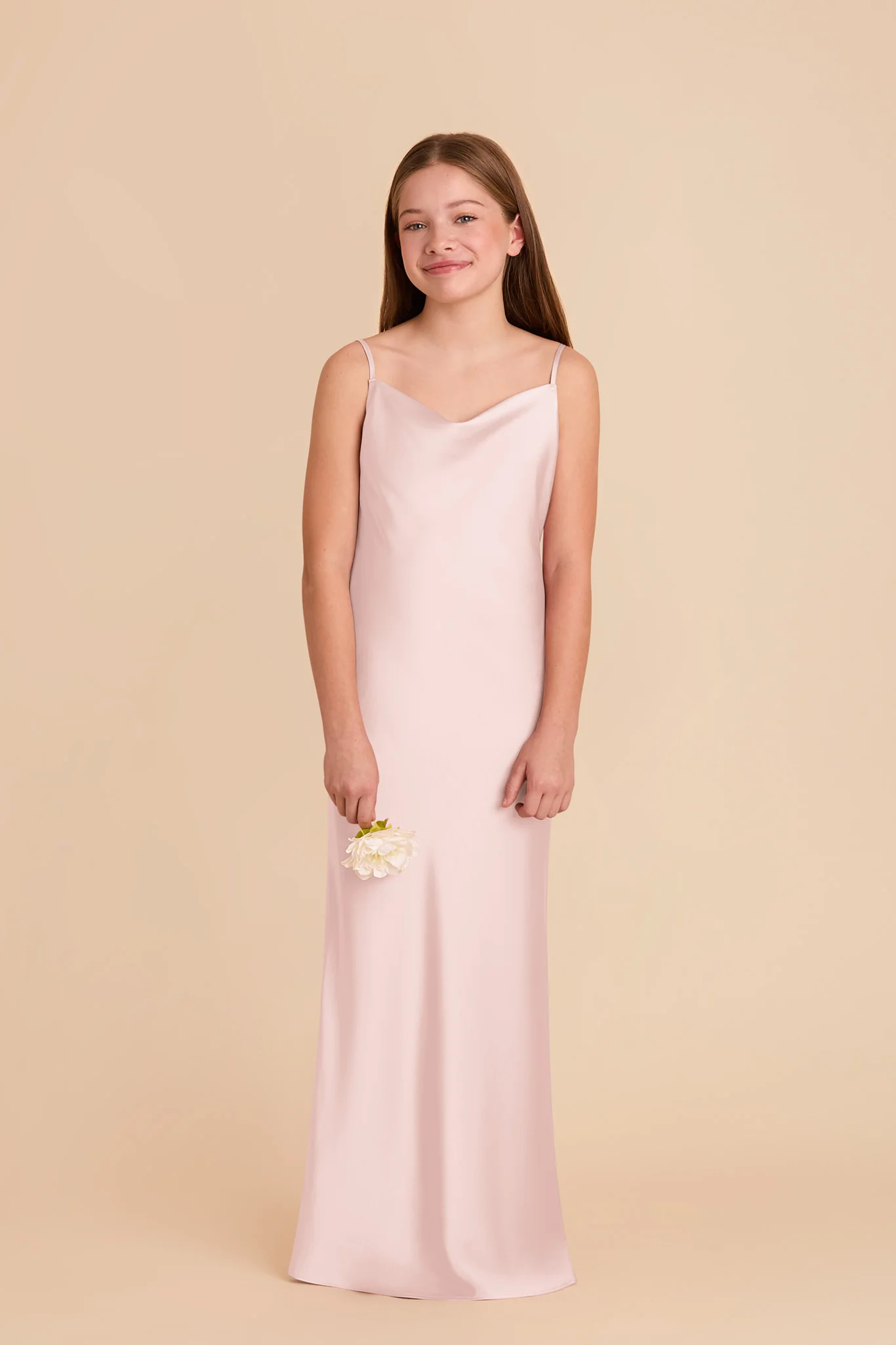 Elisa Junior Matte Satin Dress - Pale Blush - Image 2