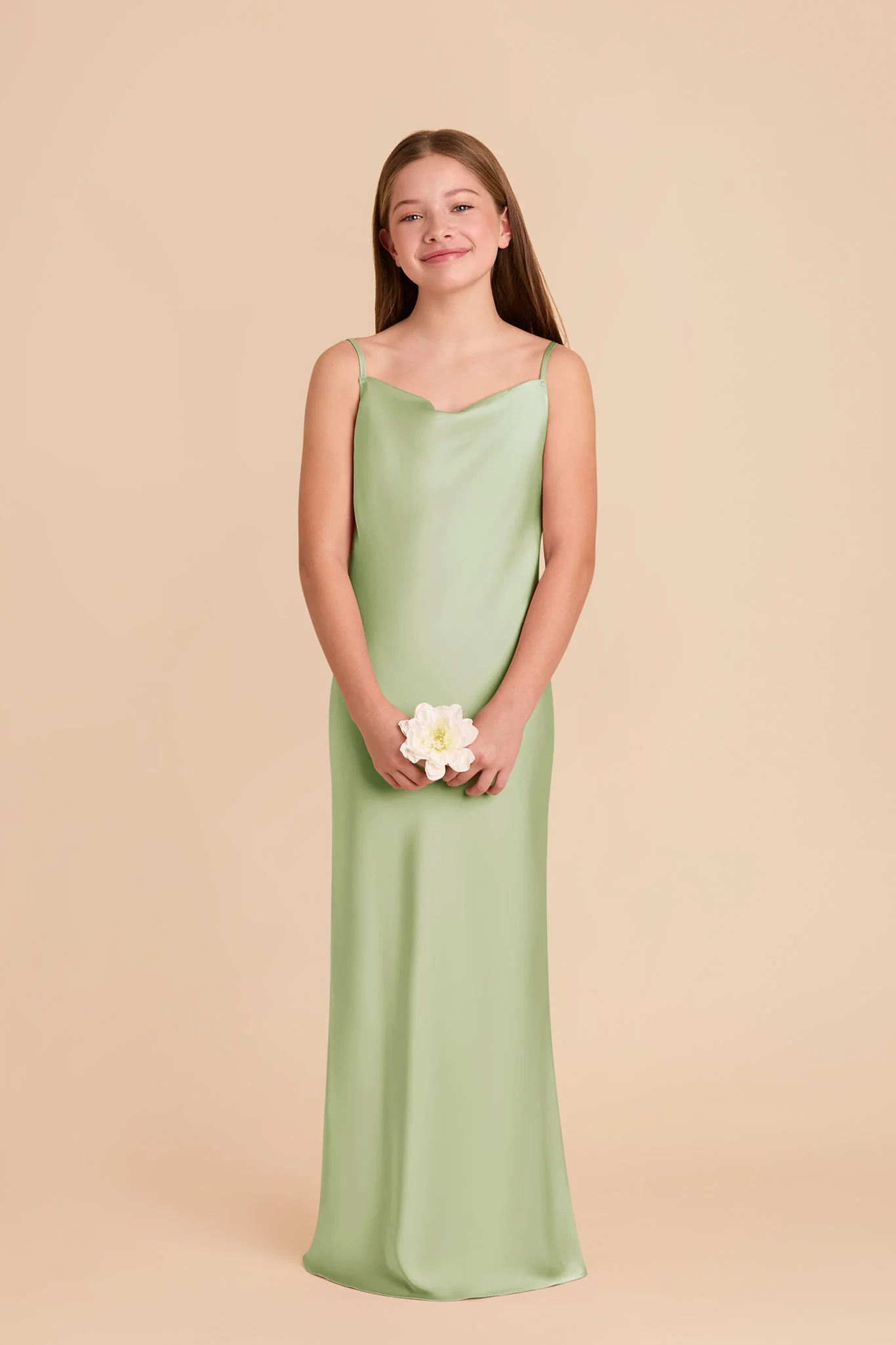 Elisa Junior Matte Satin Dress - Pale Pistachio - Image 2