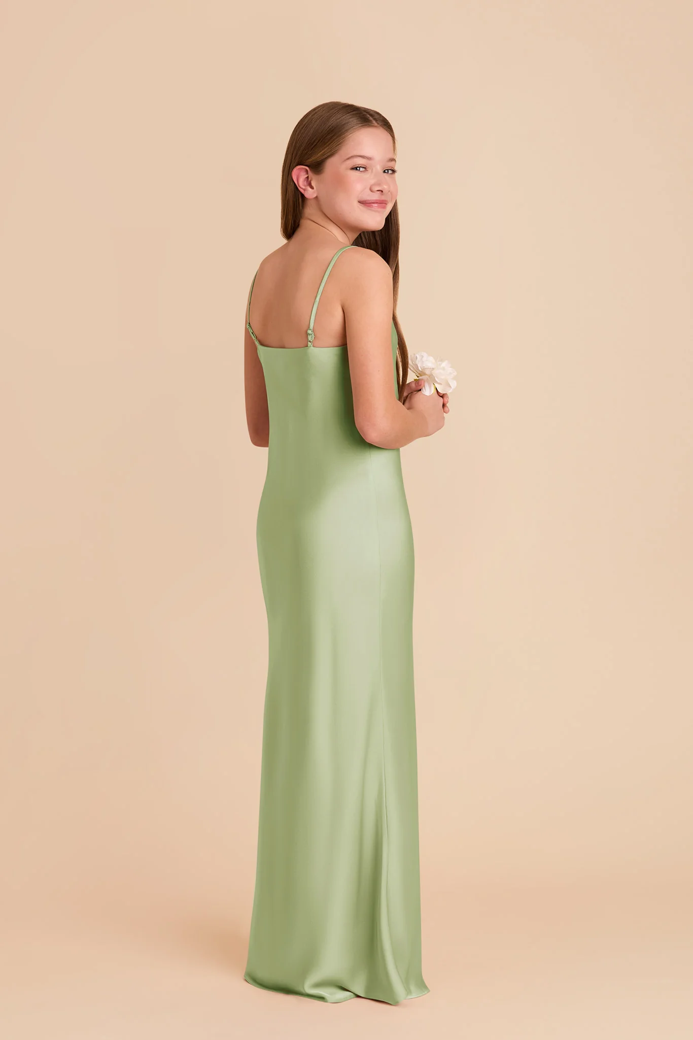Elisa Junior Matte Satin Dress - Pale Pistachio - Image 3