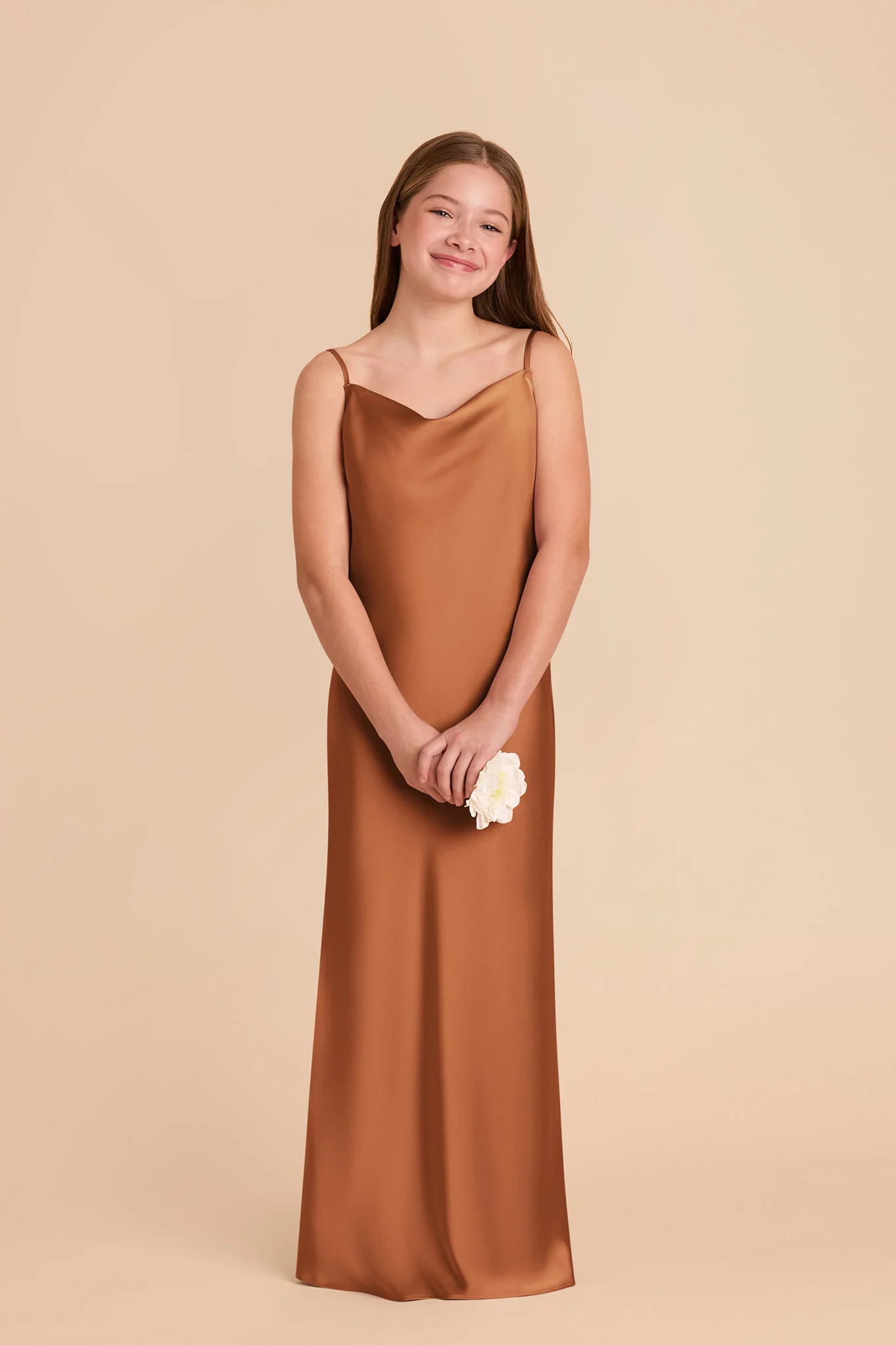 Elisa Junior Matte Satin Dress - Rust