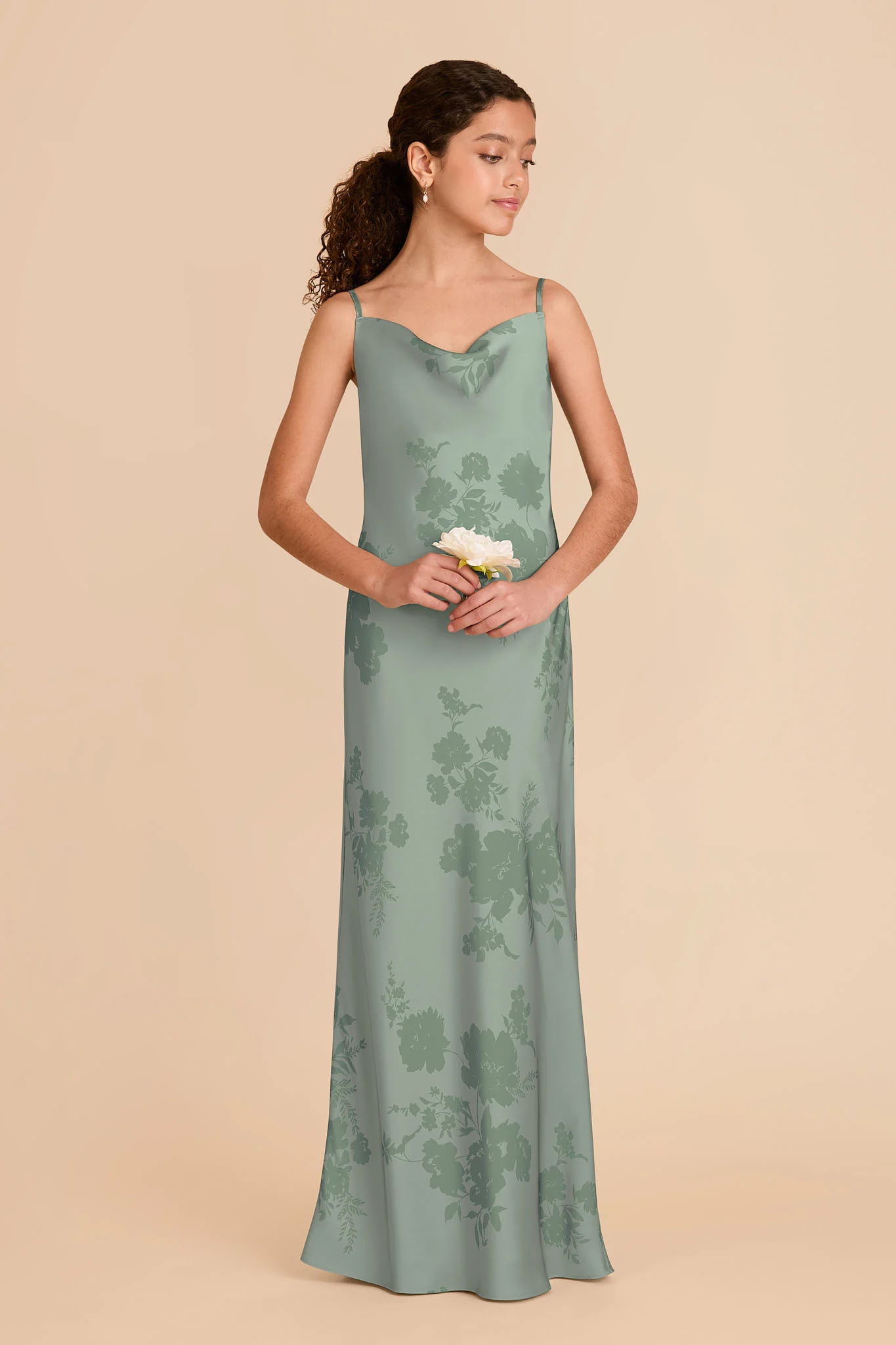Elisa Junior Matte Satin Dress - Sage Whimsical Blooms - Image 2