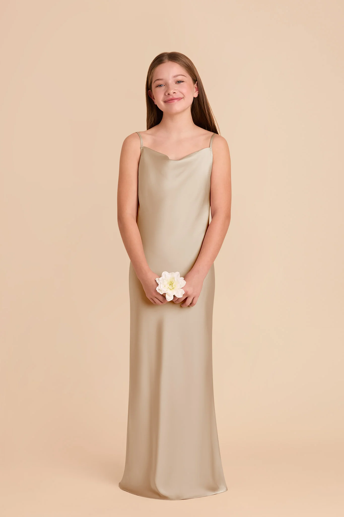 Elisa Matte Satin Junior Dress - Neutral Champagne - Image 2
